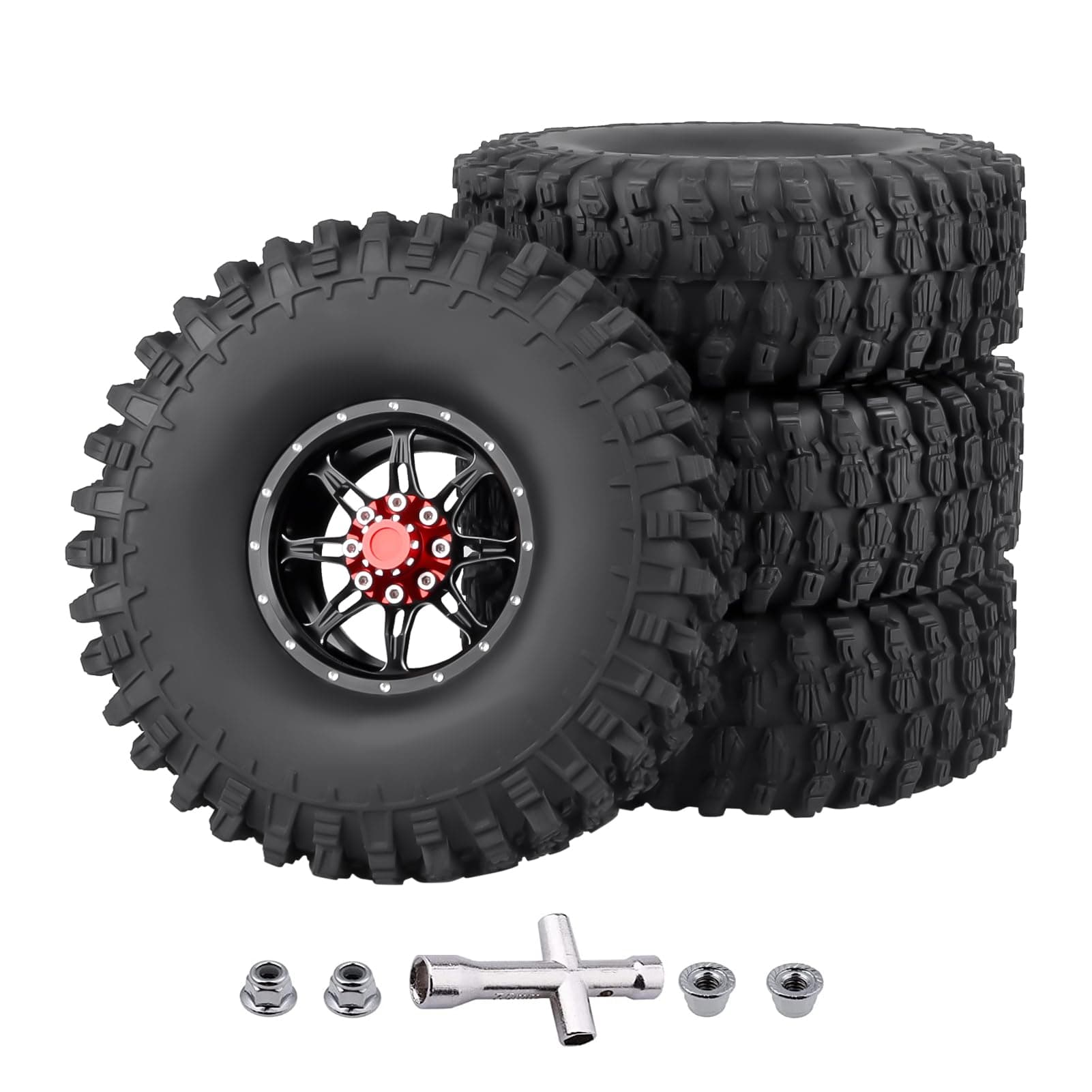 Aluminum 1.9 Beadlock Wheels and Tires w/Foam for TRX4 Axial SCX10 II III RR10 Wraith Redcat Gen 8 Scout II RC4WD 1/10 Scale RC Crawler Rocks Mud Tyres Rims