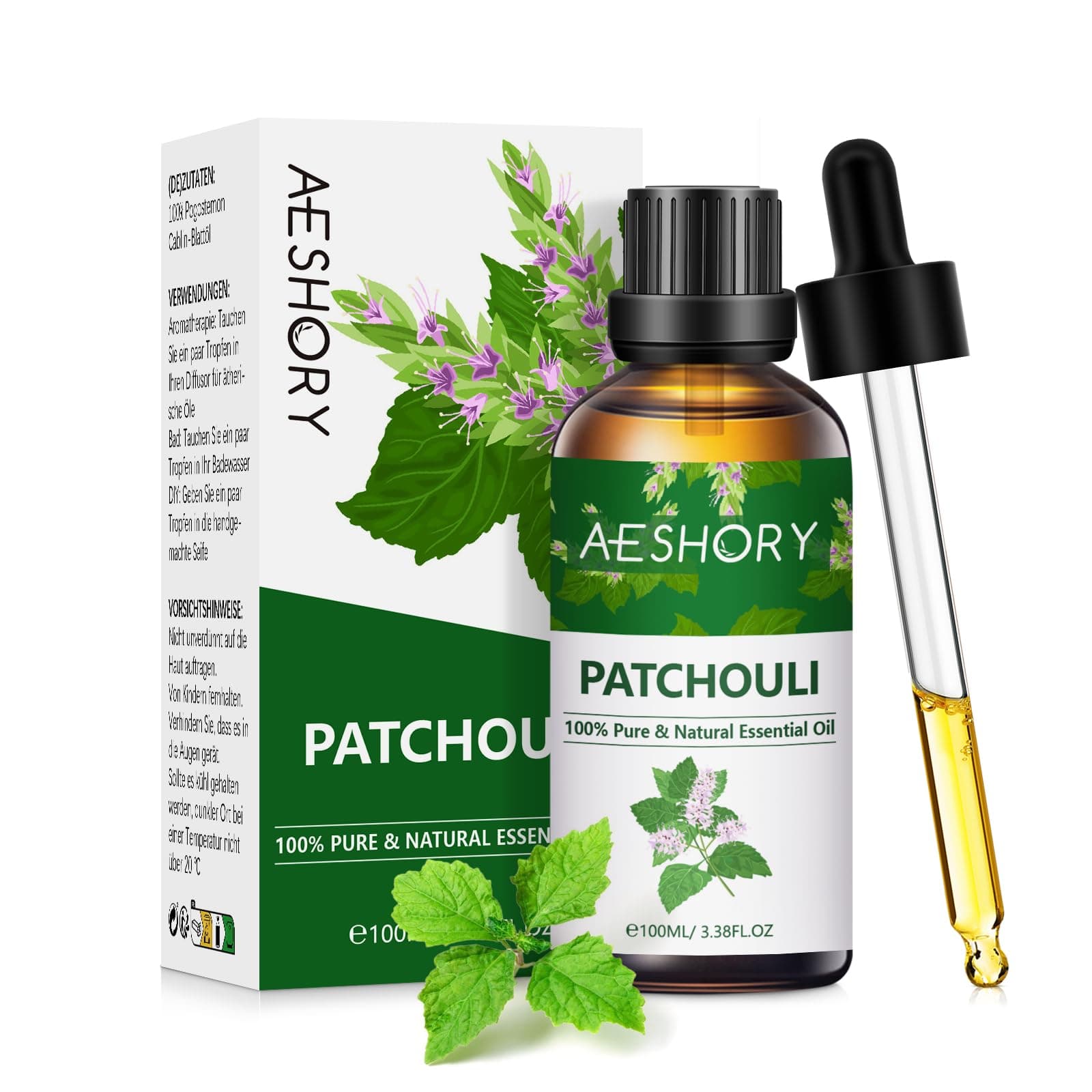AESHORY Patchouli Essential Oil 100ml, 100% Pure Natural Patchouli Oil for Diffuser, Humidifier, Aromatherapy, Better Sleep, Skin Care, Perfume & Candle Making