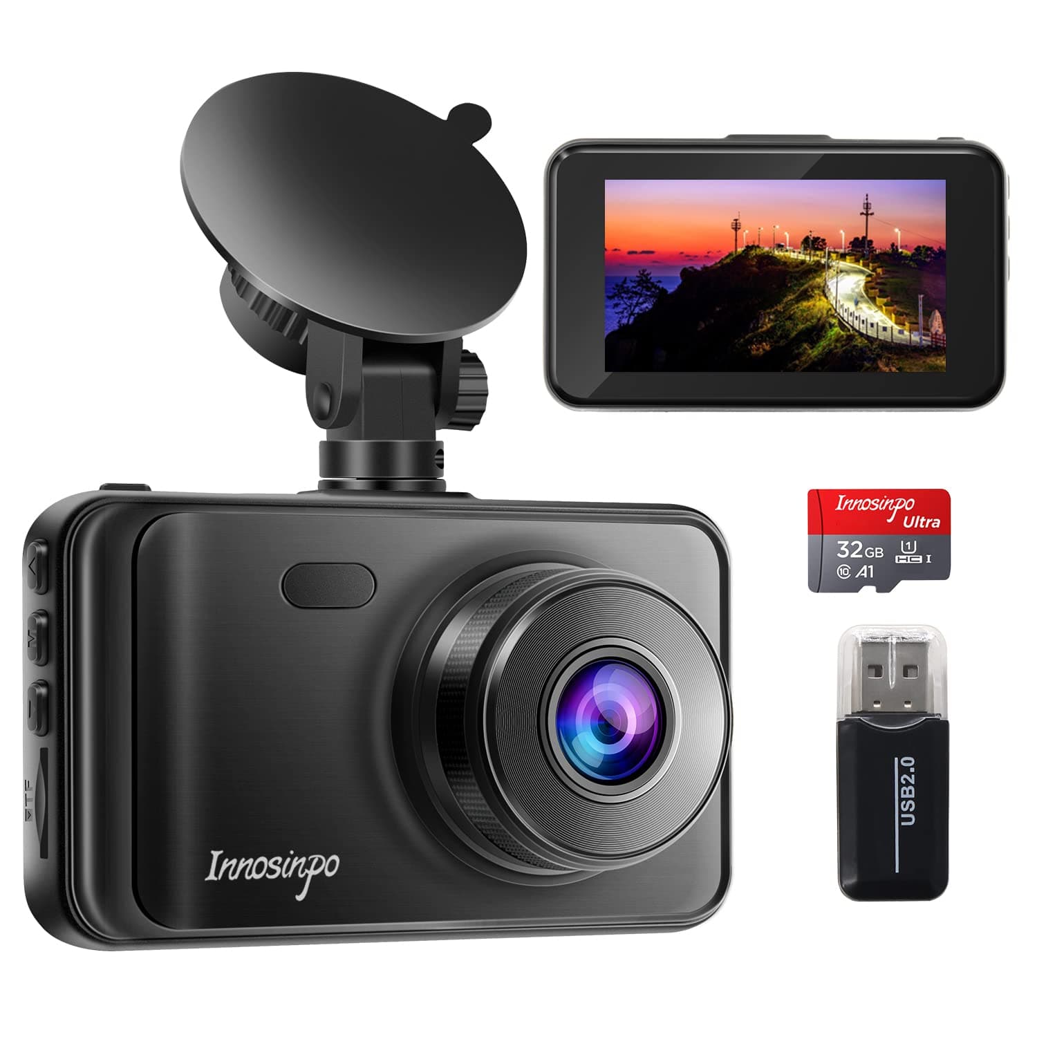 InnosinpoDash Cam【2021 New Version】 1080P FHD DVR Car Dashboard Camera Recorder 3" LCD Screen 170° Wide Angle, Super Night Vision, G-Sensor, WDR, Parking Monitor, Loop Recording, Motion Detection