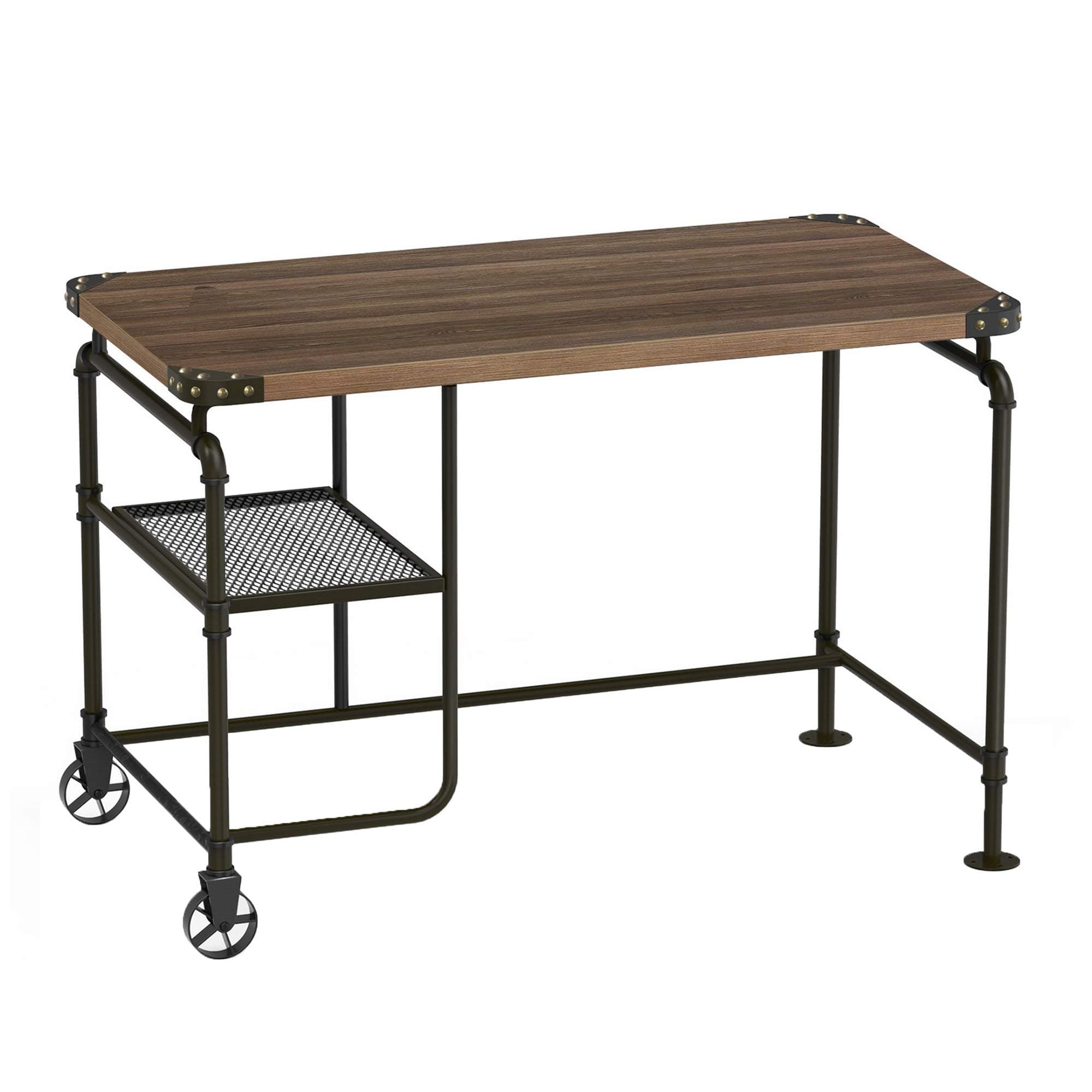 Benjara BM123648 Industrial Metal Writing Desk with Wooden Top, Brown and Black