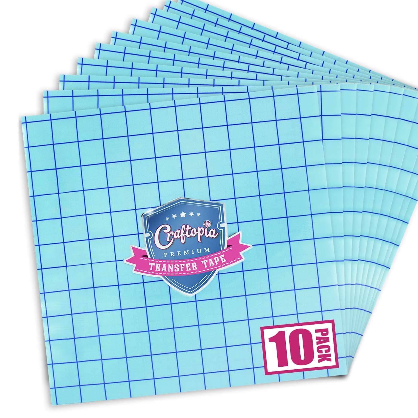 CraftopiaTransfer Tape Sheets for Vinyl 12"x12" Clear with Blue Alignment Grid | Compatible with Cricut Cameo Self Adhesive Vinyl for Signs Stickers Decals Walls Doors & Windows (10 Sheets)
