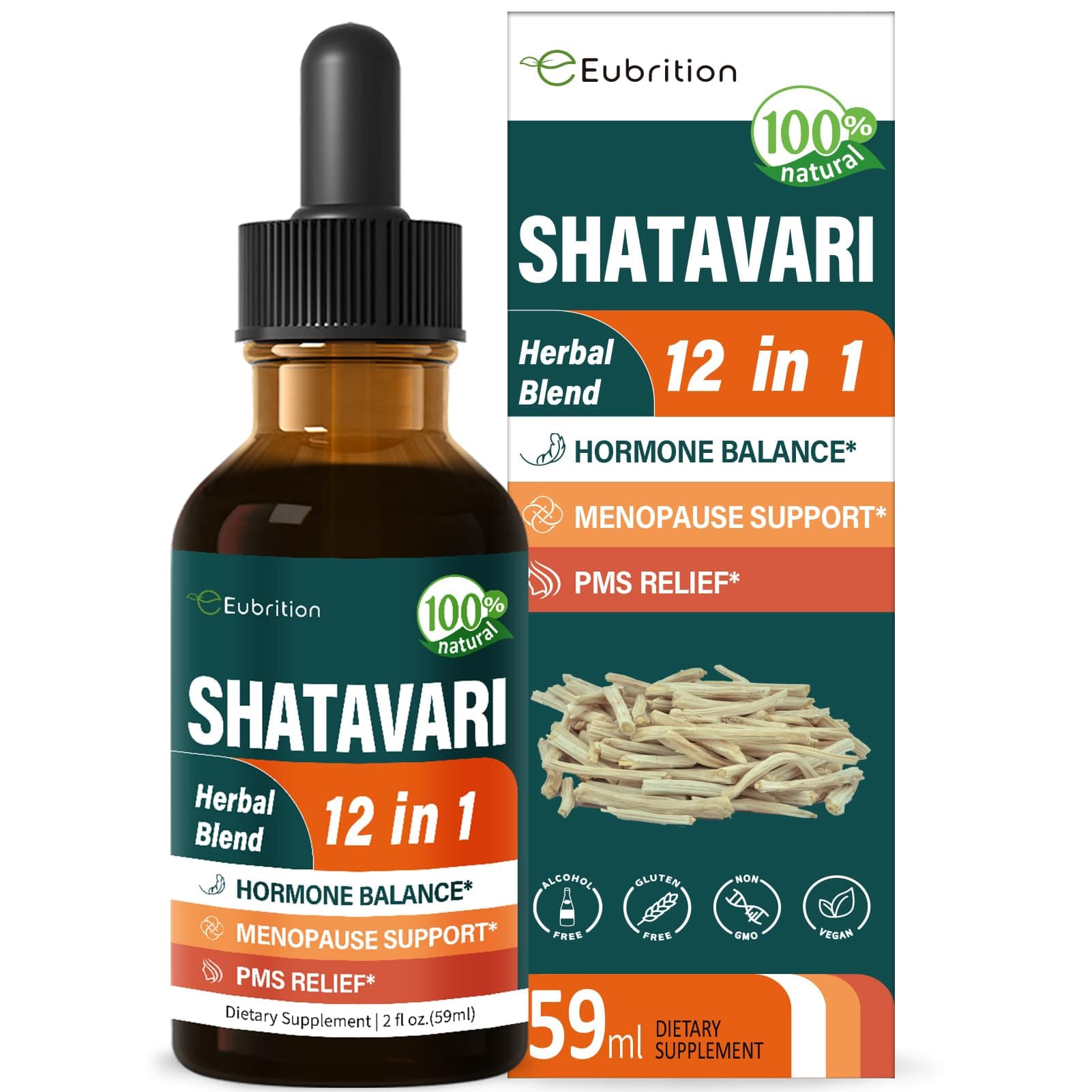 Shatavari (Shitabari) Drops for Women Support Menopause Relief, Herbal Supplement for PMS Support, 12-in-1 Formula with Wild Yam, Vitex Berry Extract. 2oz