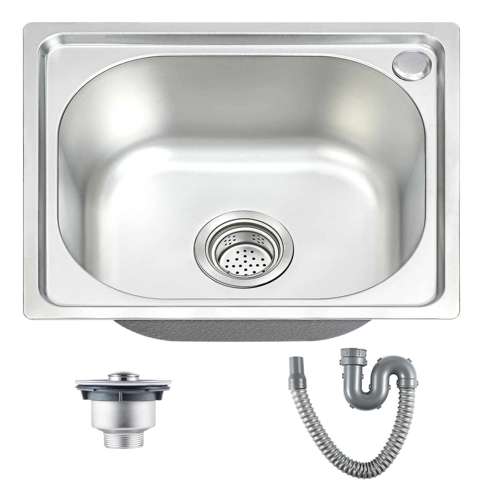 Trintion Kitchen Sink 42x37x18.5CM Single Bowl Sink Inset Steel Stainless Hand Drainer with Drain Fittings and Overflow for Utility Rooms Kitchens Bars Pubs