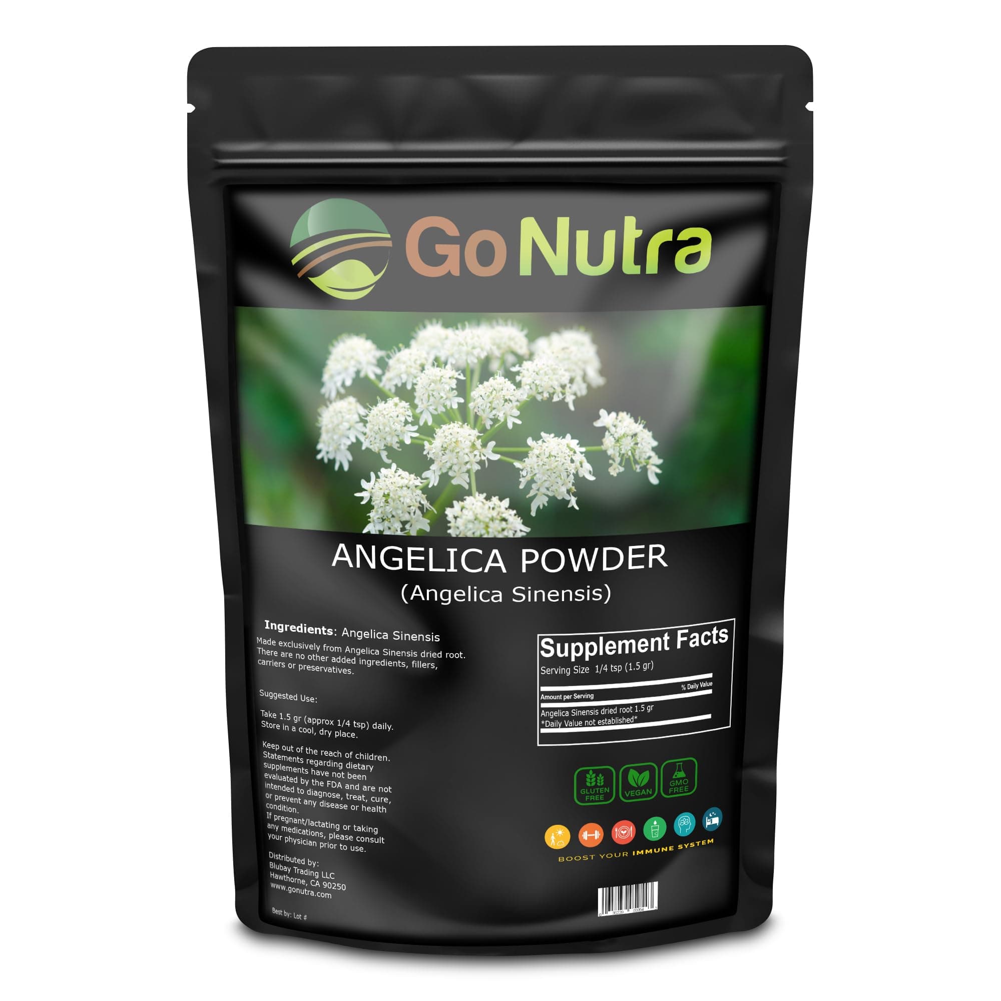 Go Nutra Angelica Powder 8 oz | Dong Quai Root Powder 8 oz. | Pure Angelica Sinensis Root - Non-GMO