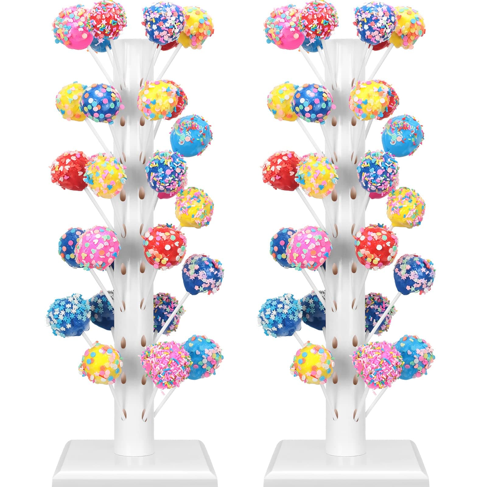 Treela 2 Pieces Cake Pop Stand 60 Hole Lollipop Stands Wooden Lollipop Holder Candy Table Display Decorative Dessert Stand for Wedding Birthday Anniversaries Party