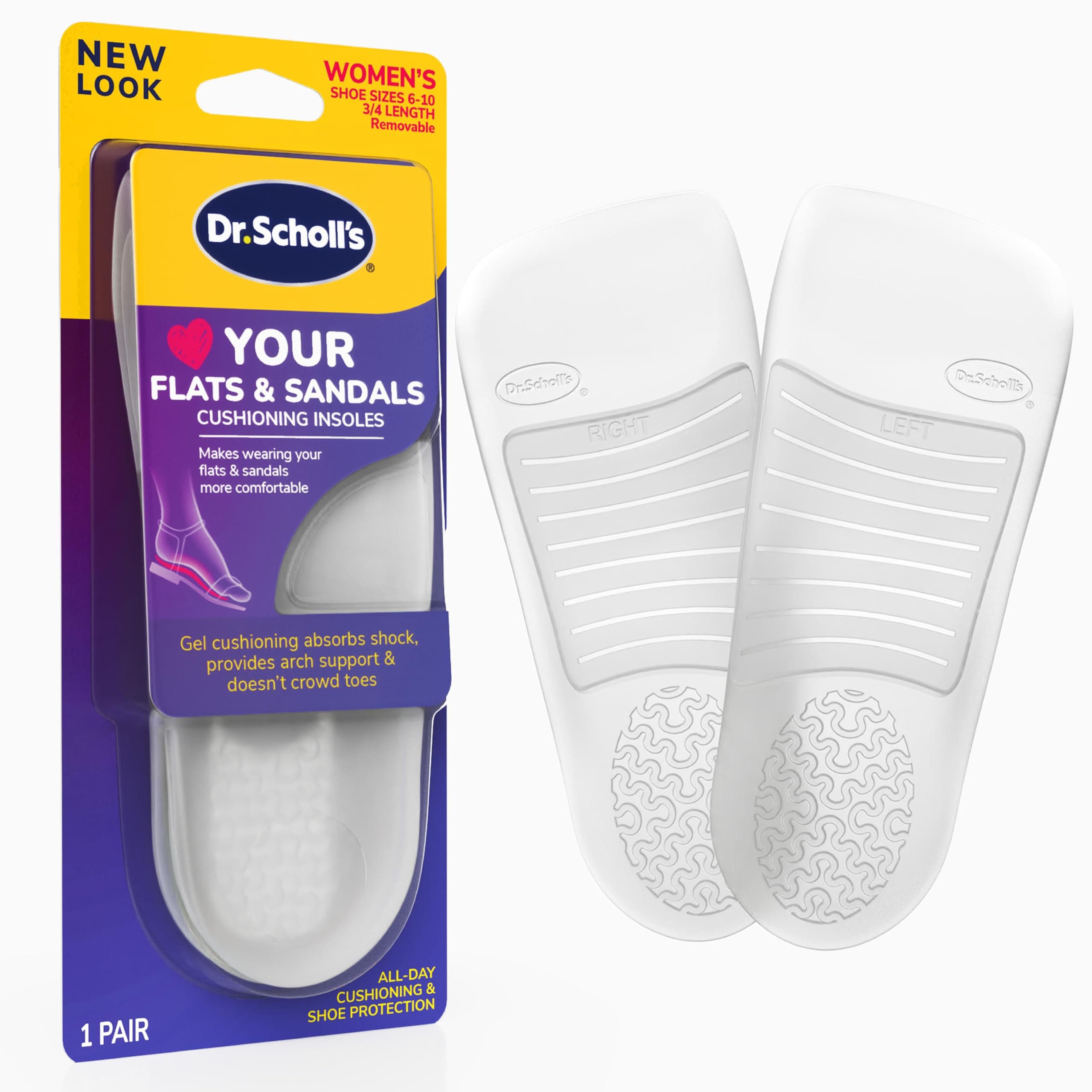 Love Your Flats & Sandals 3/4 Length Insoles, All-Day Comfort, Relieve & Prevent Shoe Discomfort, Absorbs Shock, Arch Support