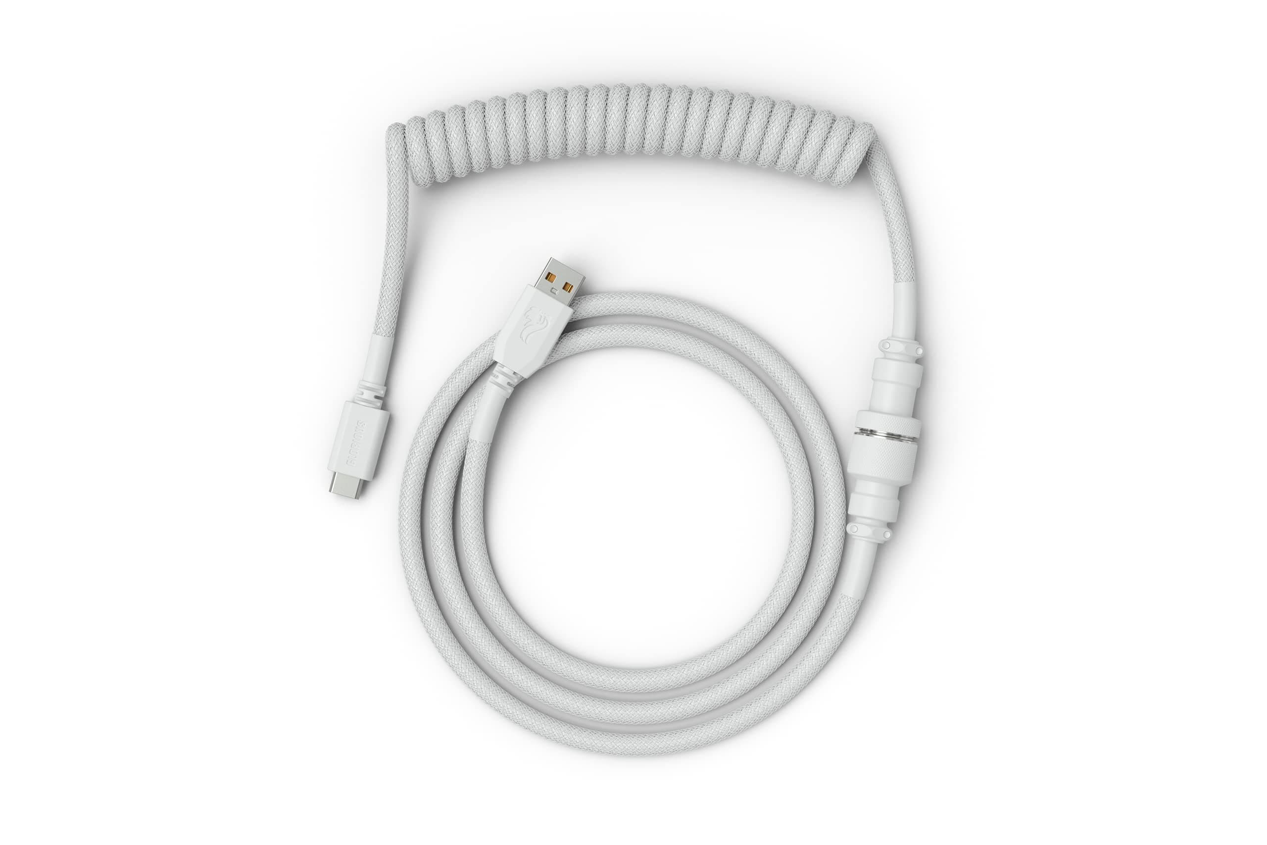 Coiled Keyboard Cable – USB C Artisan Braided Cables for Mechanical Gaming - Custom (White)