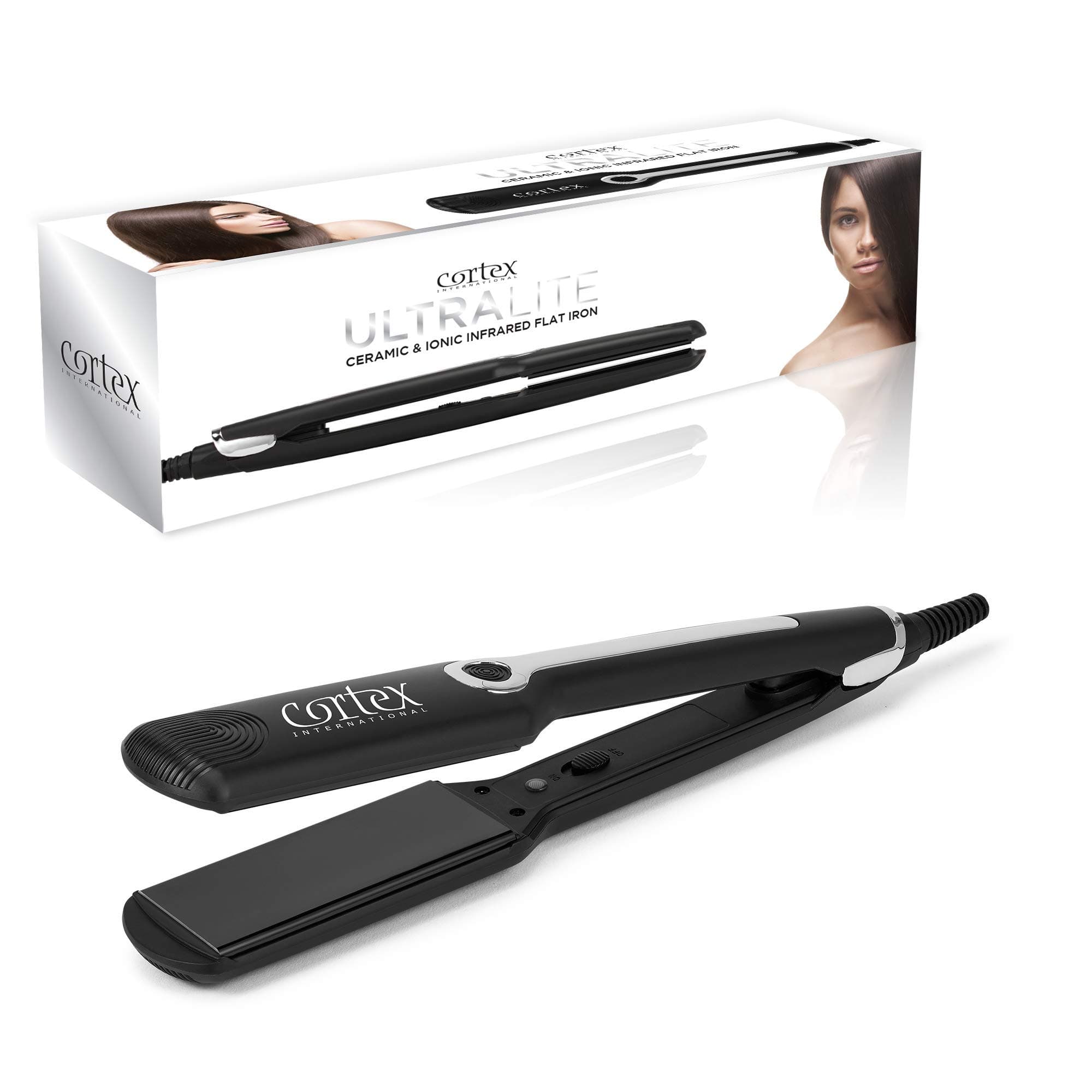 Cortex International Ultra Light 1.5 Inch Ceramic Ionic Infrared Flat Irons (Black&Silver)