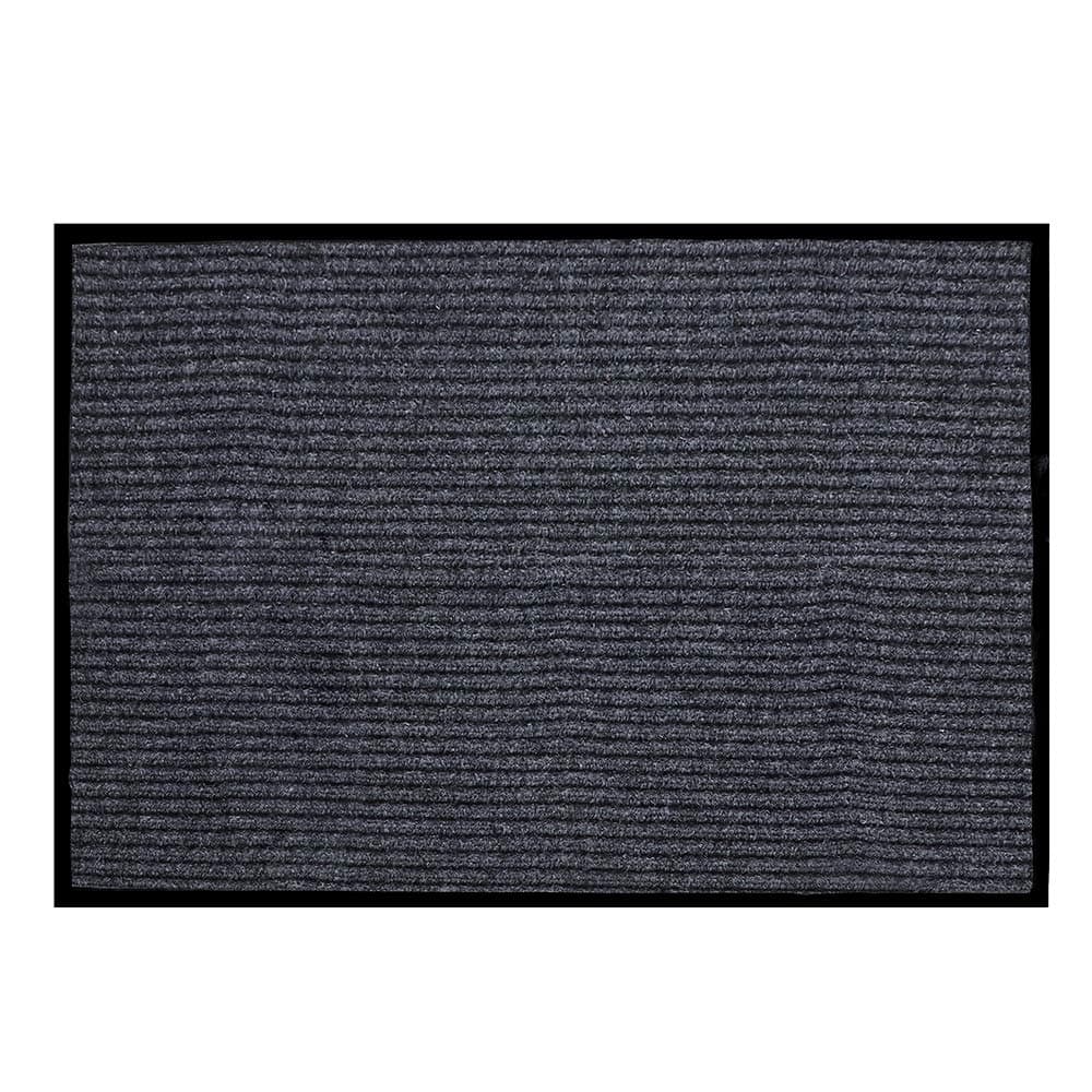 Heavy Duty Large Grey Striped Floor Door Mat - Waterproof Low Profile Home Rug with Anti-Skid Rubber Back (Gray, 23" x 35")