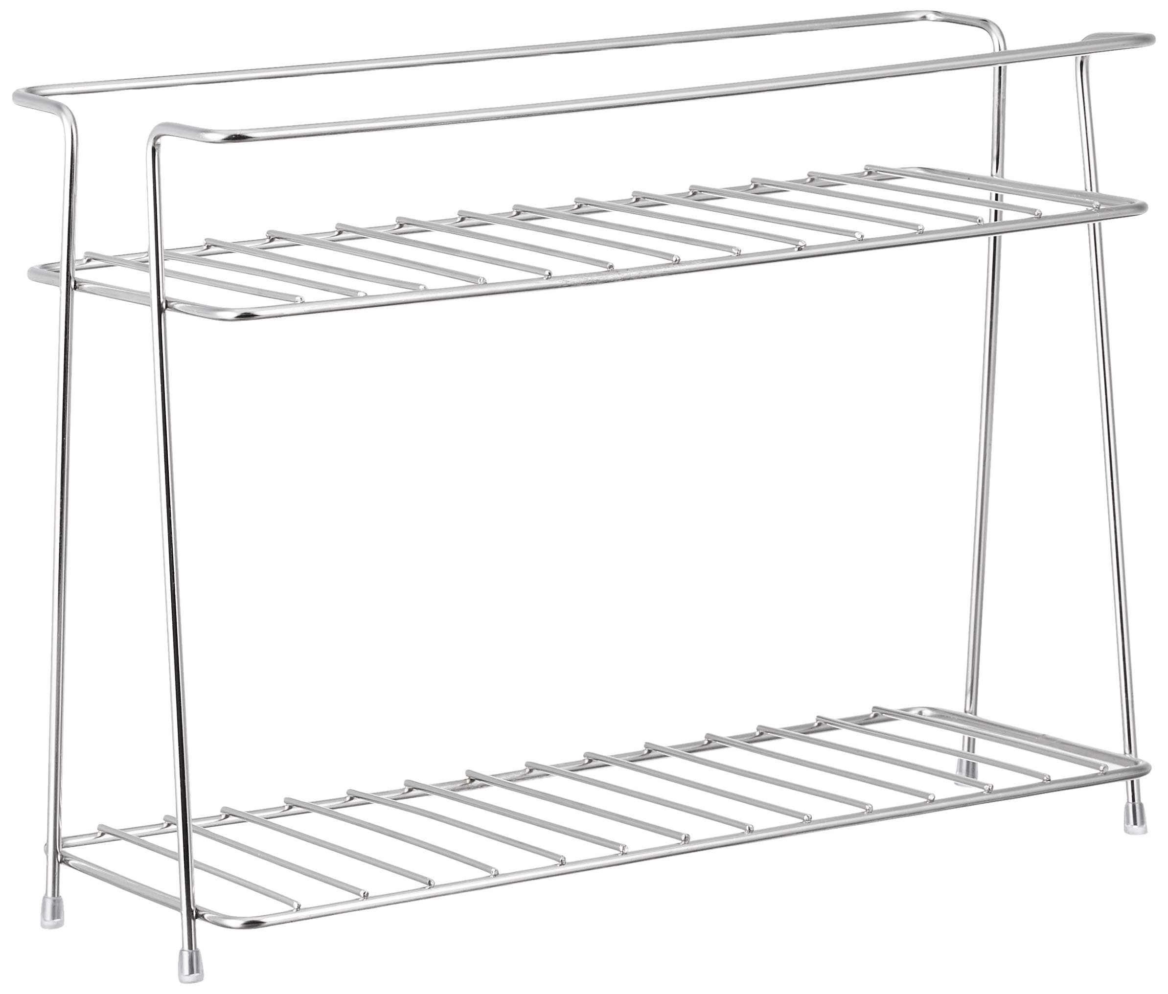 Amazon Brand - Solimo Multipurpose Stainless Steel Standing Countertop Kitchen Organizer Storage Rack, 2 Shelves