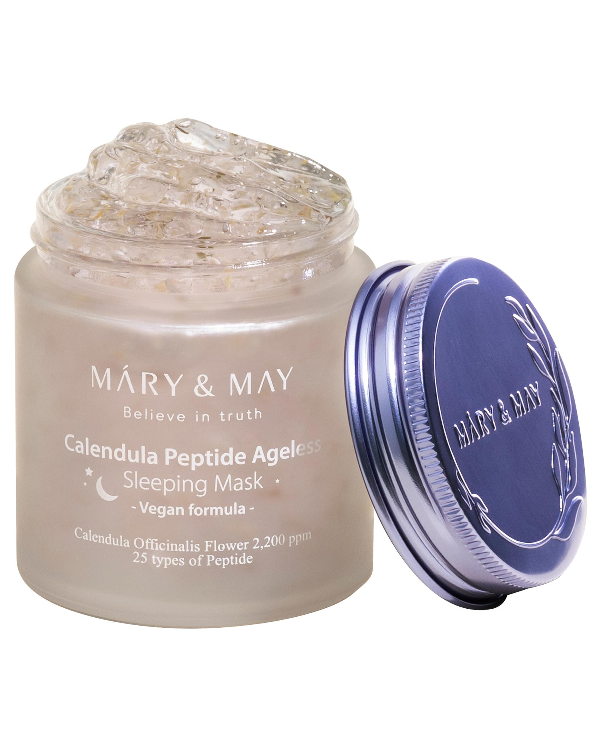 Mary&May Vegan Calendula Peptide Ageless Sleeping Mask (2,200ppm Real Petals + 25 Peptides) – Overnight Hydrating Gel Face Mask with Ceramide & Hyaluronic Acid, Soothing 3.7 fl oz