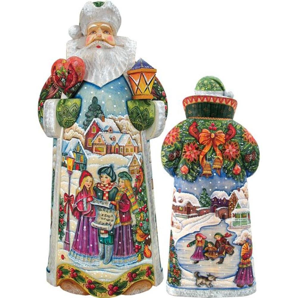 G. Debrekht Carved Wood and Hand-Painted Holiday in Harmony Santa, 14"