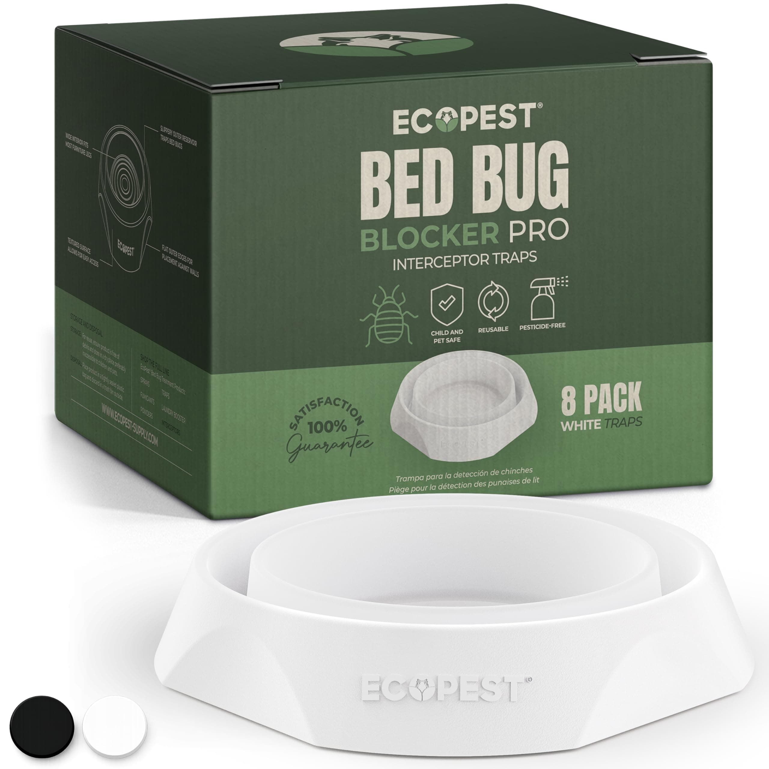 ECOPEST Bed Bug Interceptors – 8 Pack | Bed Bug Blocker (Pro) Interceptor Traps (White) | Insect Trap, Monitor, and Detector for Bed Legs