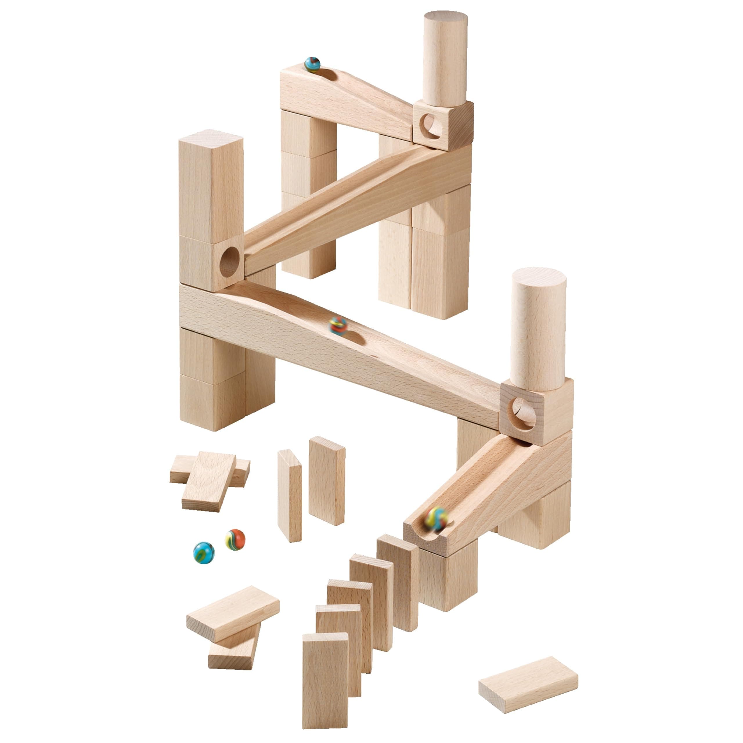 Wooden Marble Run Ball Track Building Set for 4-10 Year Olds, STEM Toy with 49-Piece Wooden Track and Marbles, Montessori Toys for 4 Year Olds