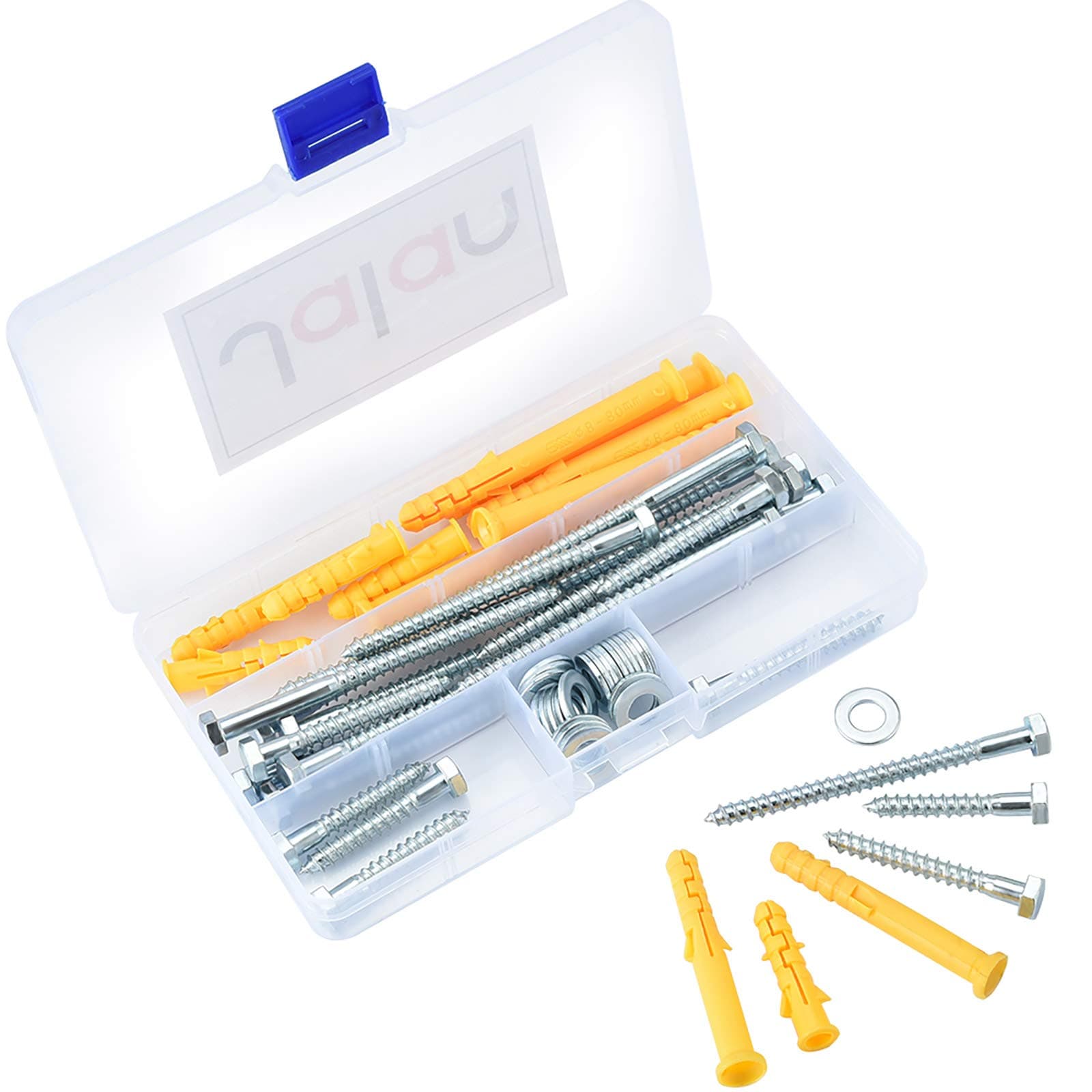 60 pcs M6 Expansion Bolts, Stainless Steel Hex Head Coach Screws Lag Bolt with Flat Washer - 6 mm x (40/50/60/70/80/90 mm)