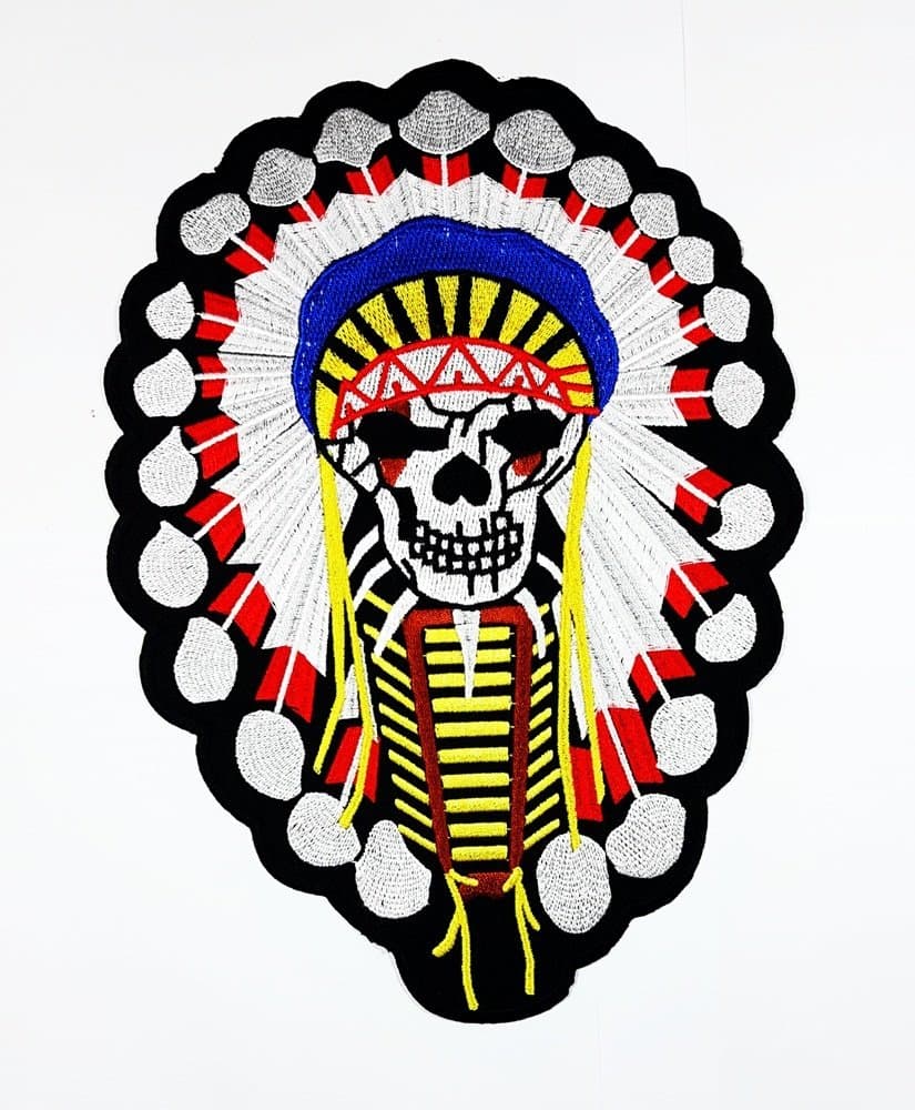 RABANA XXL Skull Native American Indian Motorcycle biker club Patch for DIY Bone Ghost Hog Outlaw Hot Rod Motorcycles Rider Lady Biker Jacket T shirt Patch Sew Iron on Embroidered Badge Sign Costume