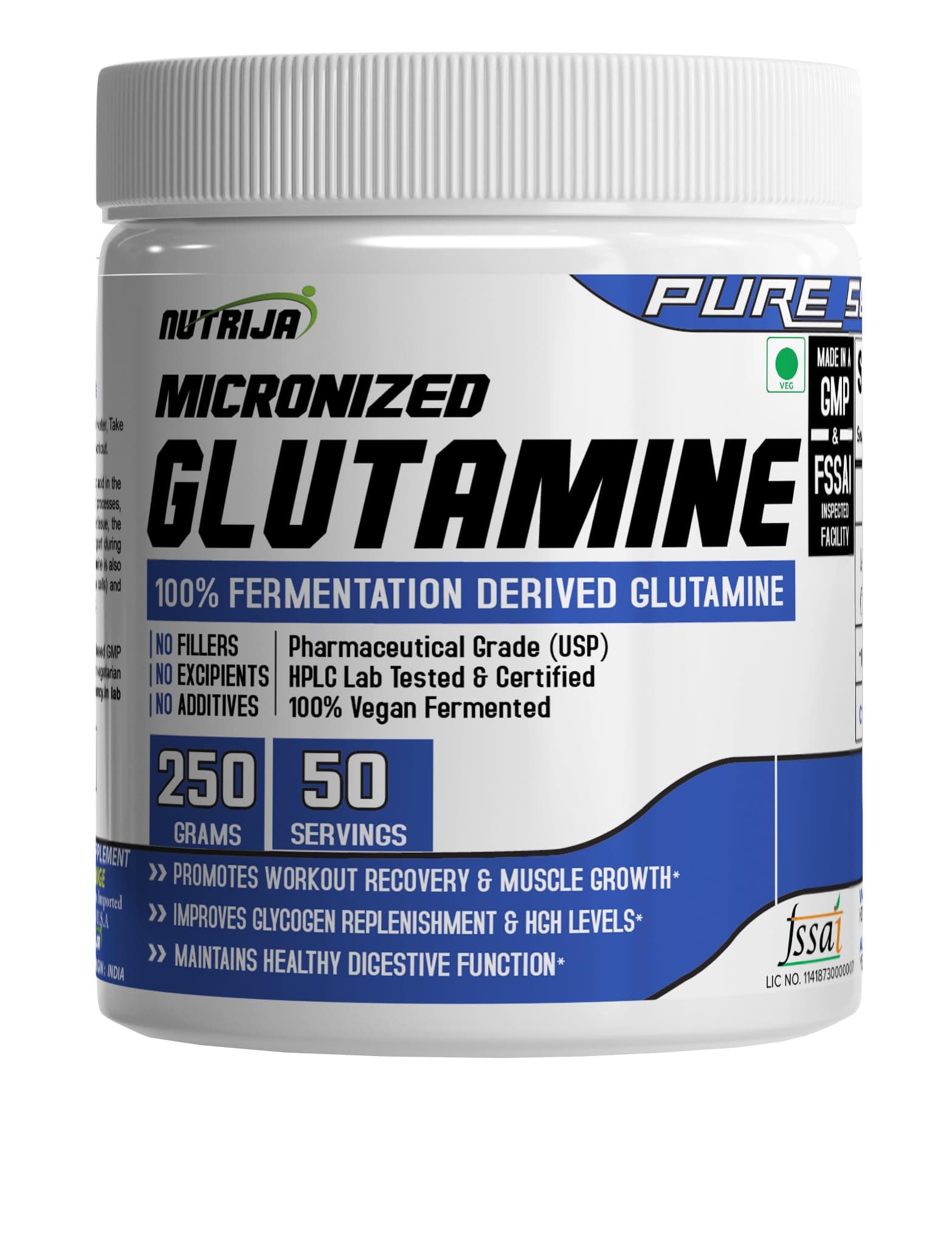 Micronized Glutamine Powder, Amino Acid Supplement | Support Muscle Growth & Recovery | 5g Per Serving - 250 grams (Blueberry Lemonade)