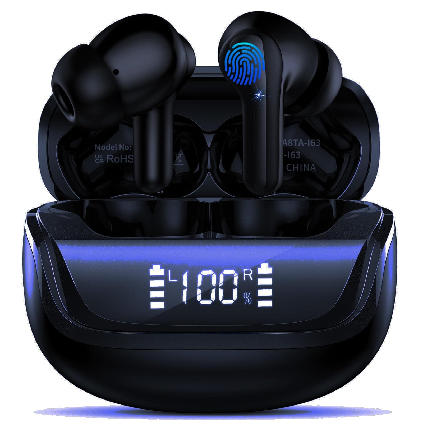 Wireless Headphones, Bluetooth 5.3 Earbuds Wireless Headphones Hifi Stereo Noise Cancelling Headphones with HD Mic, 50H Playtime Earphones Wireless Bluetooth LED Display, USB-C, IP7 Waterproof, Gym