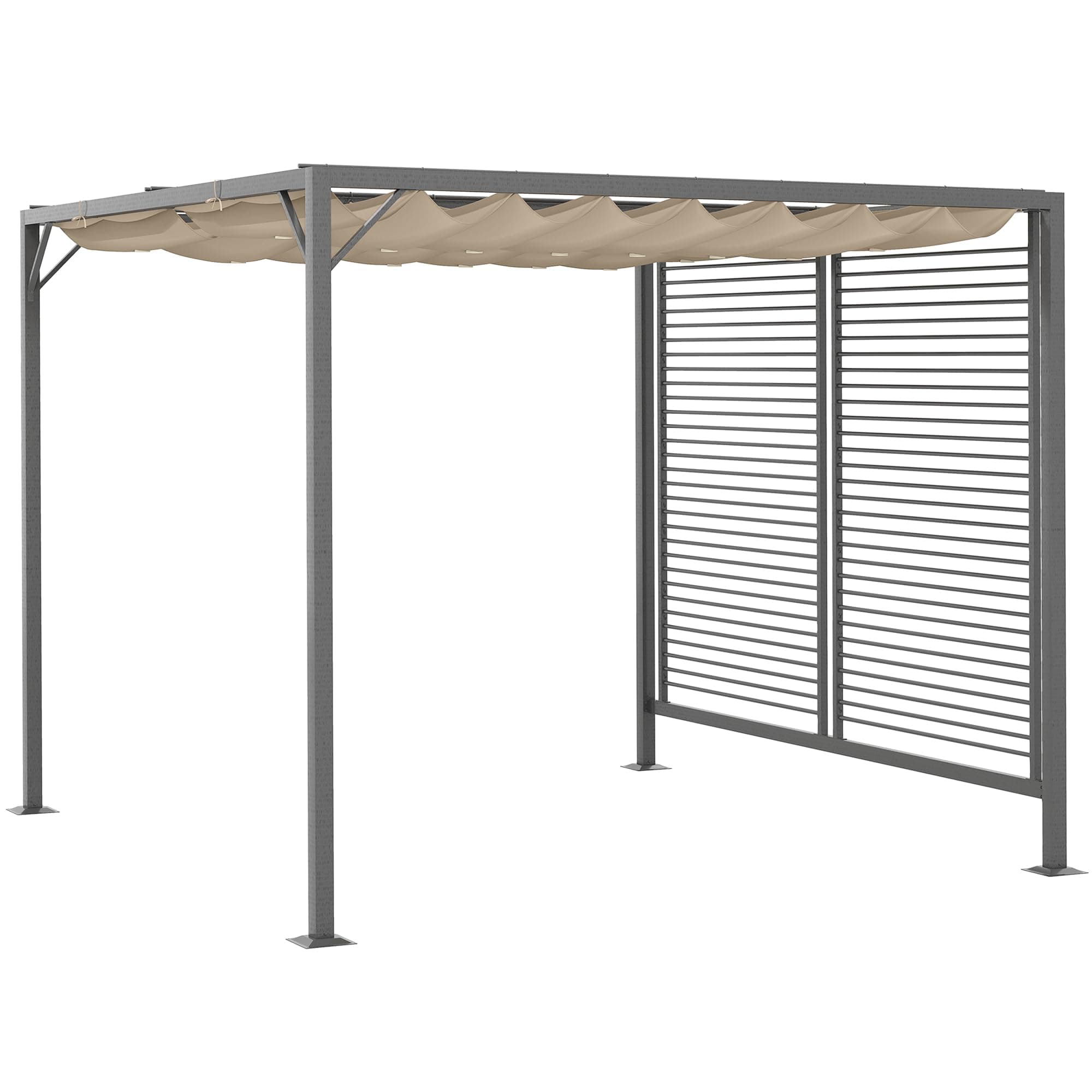Outsunny 2.8 x 3(m) Metal Outdoor Pergola with Retractable Roof, Outdoor Gazebo Canopy Shelter with Grommet Holes for Garden, Patio, Lawn, Beige