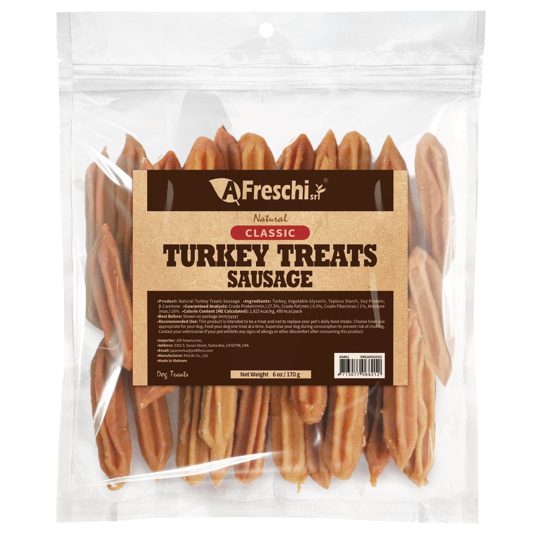 AFreschi Natural Turkey Treats Mini Bars – 6 oz, USA-Sourced Trukey, All-Natural, Hypoallergenic, Low-Fat, Healthy & Easily Digestible, Puppy & Training Snack