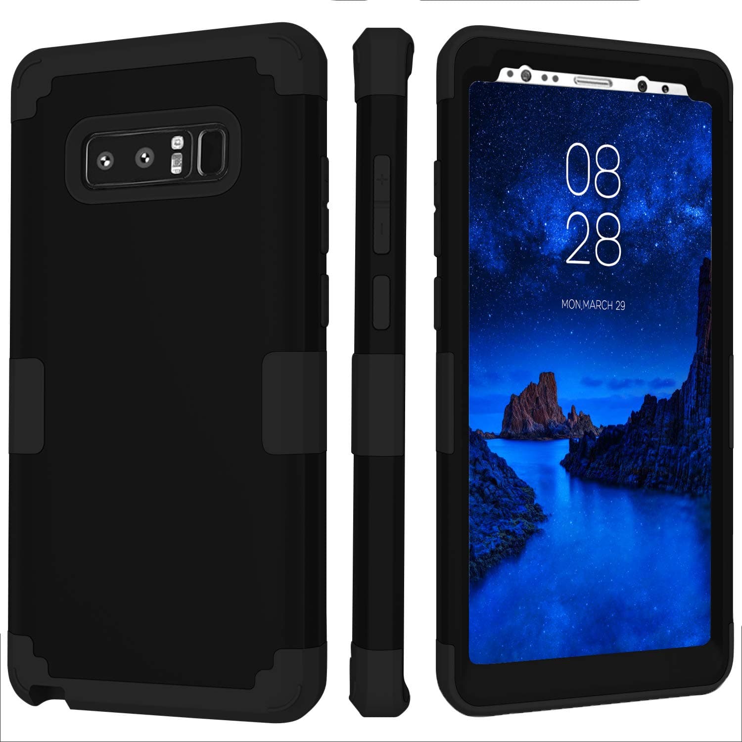 Mupoo Galaxy Note 8 Case, Three Layer Heavy Duty Shockproof Protection Hybrid Hard PC Soft Silicone Impact Defender Full-Body Protective Cover for Samsung Galaxy Note 8 Black