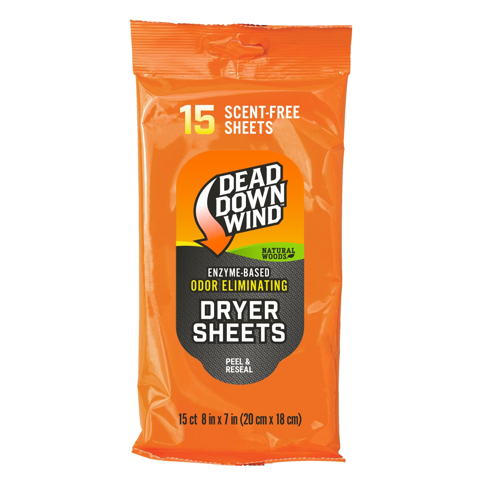 DEAD DOWN WIND Natural Woods Scented Odor Eliminating Dryer Sheets (15Ct) - Hunting Scent Control - Durable Hunting Scent Eliminators - Advanced Hunting Laundry Gear