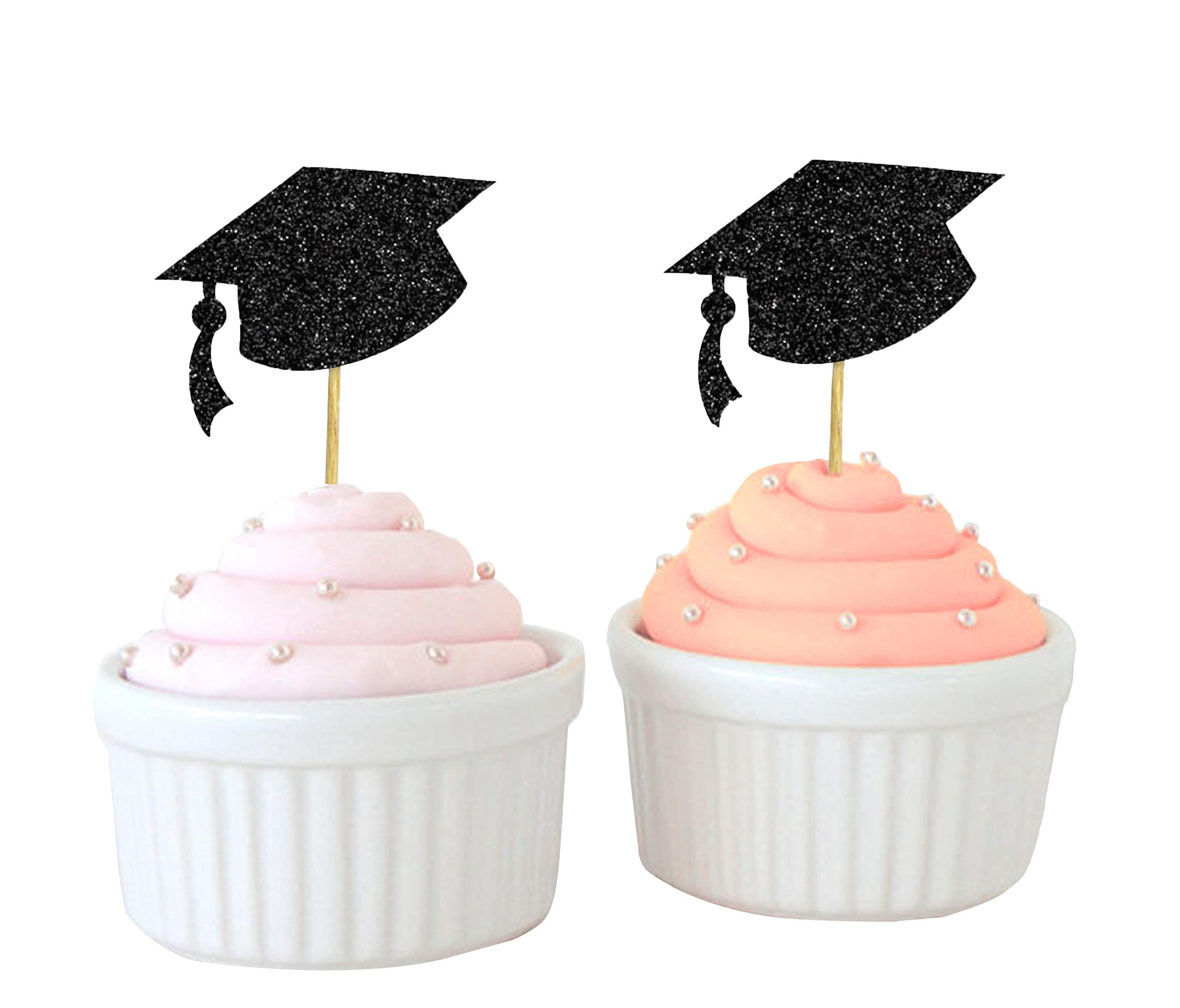 Darling SouvenirDarling Souvenir, Graduation Cap Hat Cupcake Toppers, Grad Party Dessert Decorations - Pack Of 20