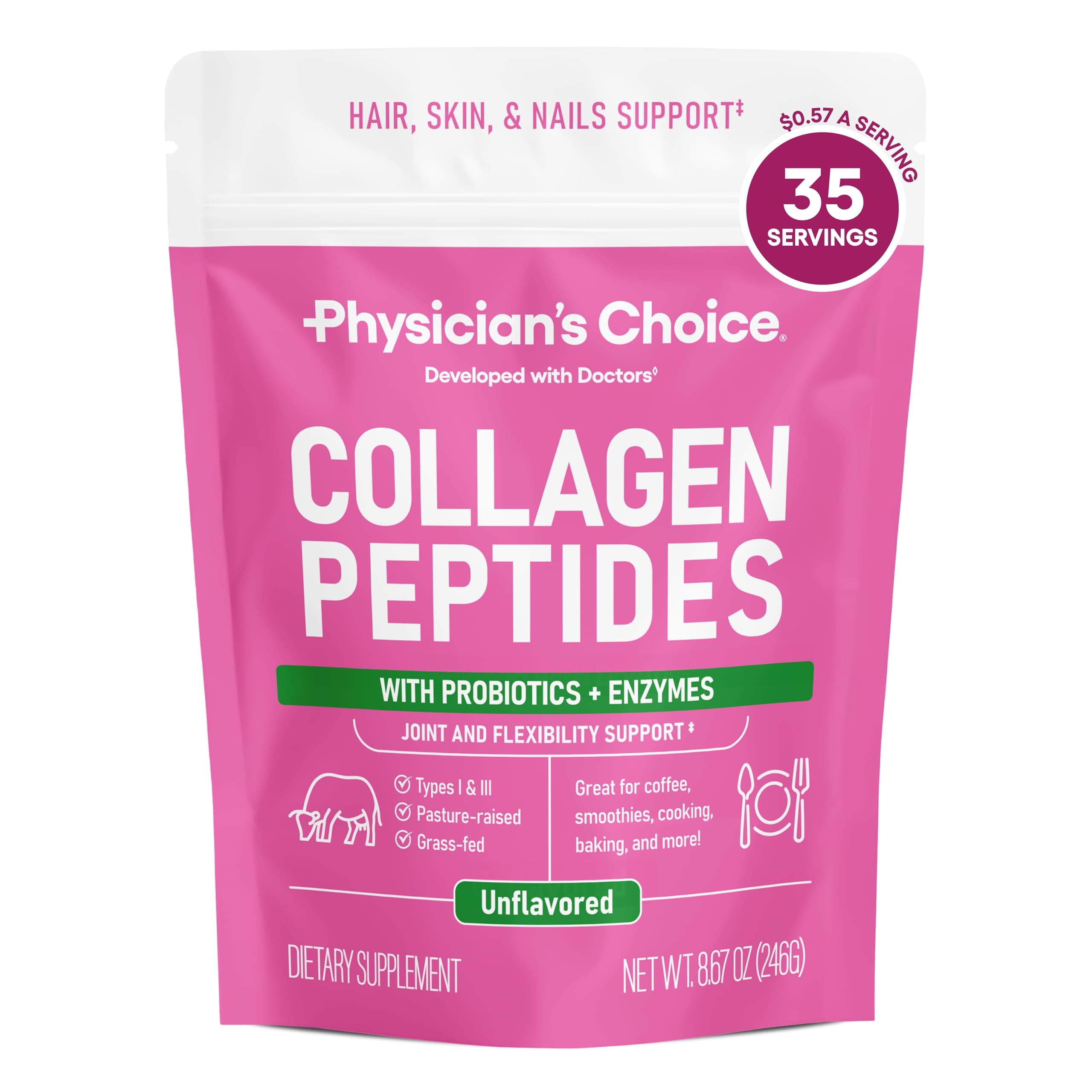 Collagen Peptides - Hydrolyzed Protein Powder for Hair, Skin, Joints - Grass Fed, Non-GMO