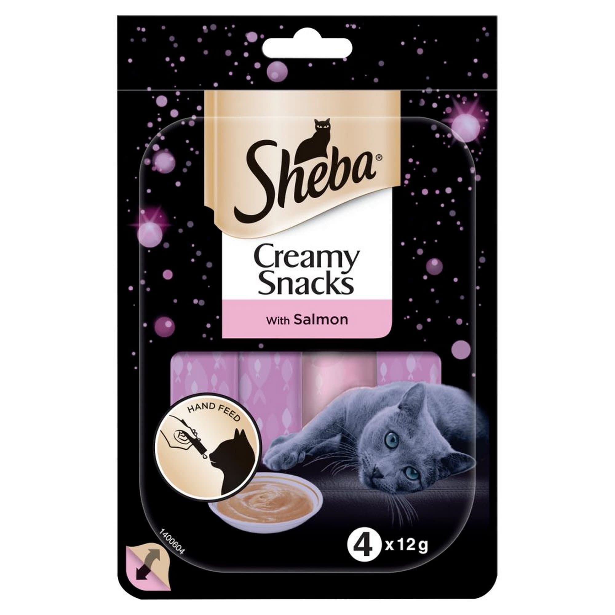 Sheba Creamy Snacks with Salmon – Cat treat for the ultimate handfeeding experience – Pack of 20 (20 x 4 Sticks x 12 g)