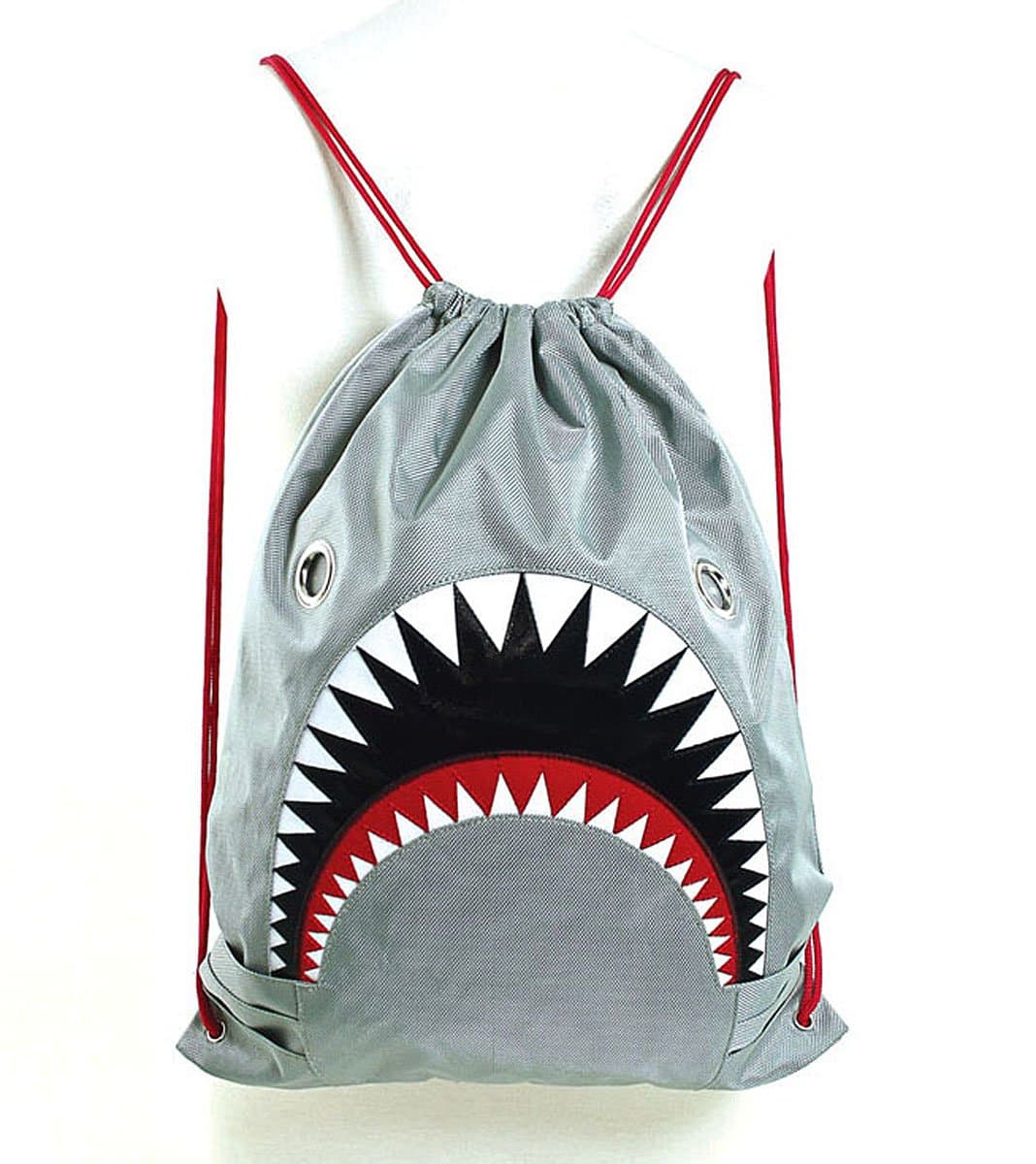 Gray Shark and Teeth Canvas Drawstring Bag/Backpack