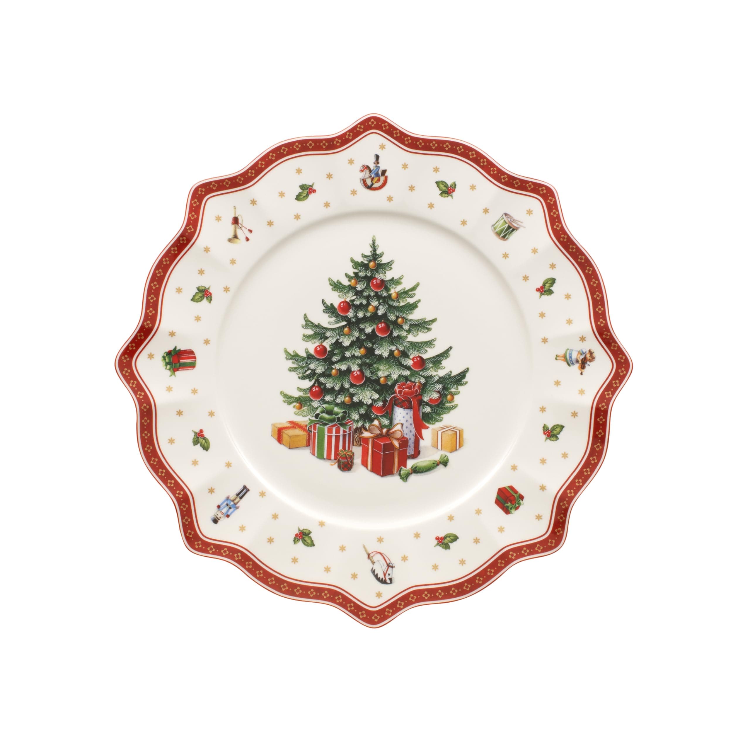 Toy's Delight Buffet Plate 35 cm White/Red, Microwave Safe, Plate Large, Dinner Plate, Christmas Plate, Xmas, Tableware, Dinnerware, Premium Porcelain