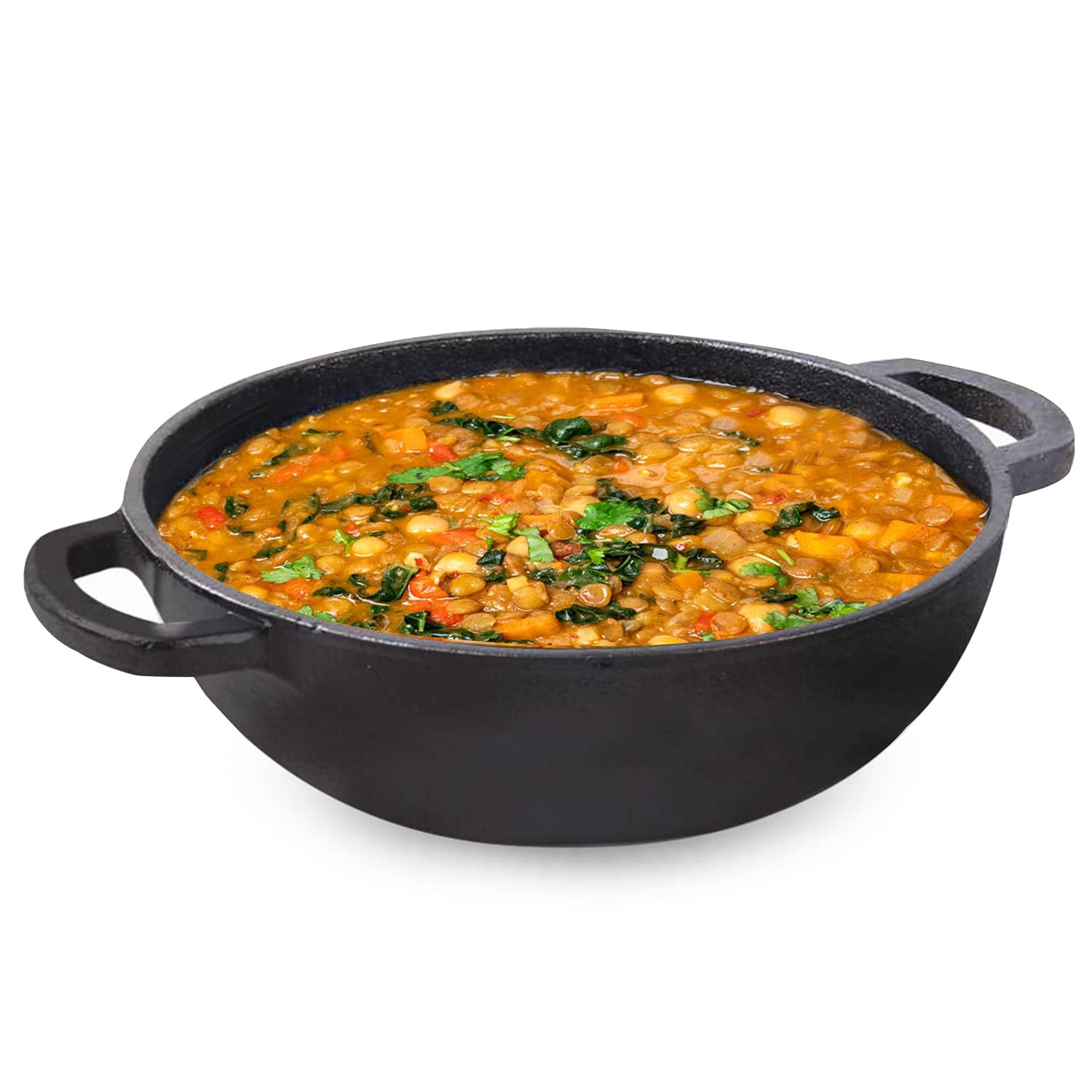 Pre-Seasoned Cast Iron Kadai with Flat Handles | Medium, 25.4 cm/10 inch, 2.3Ltr, 2.5kg | Naturally Nonstick Kadhai, 100% Pure & Toxin-Free, No Chemical Coating