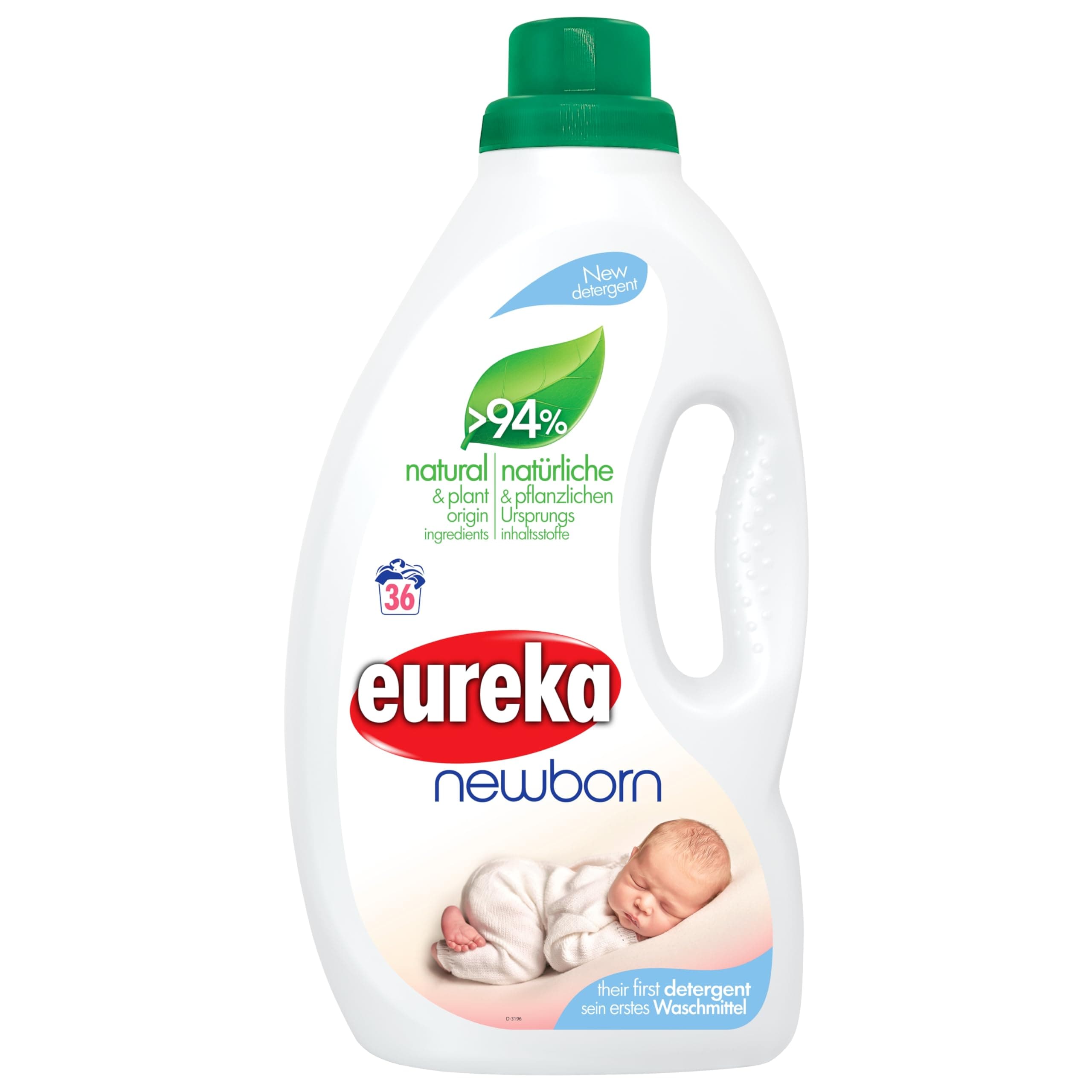 Eureka Newborn Liquid Detergent – 1.8 L – 94% Natural & Plant-Based Formula – Hypoallergenic, Gentle for Baby Clothes & Newborn Skin