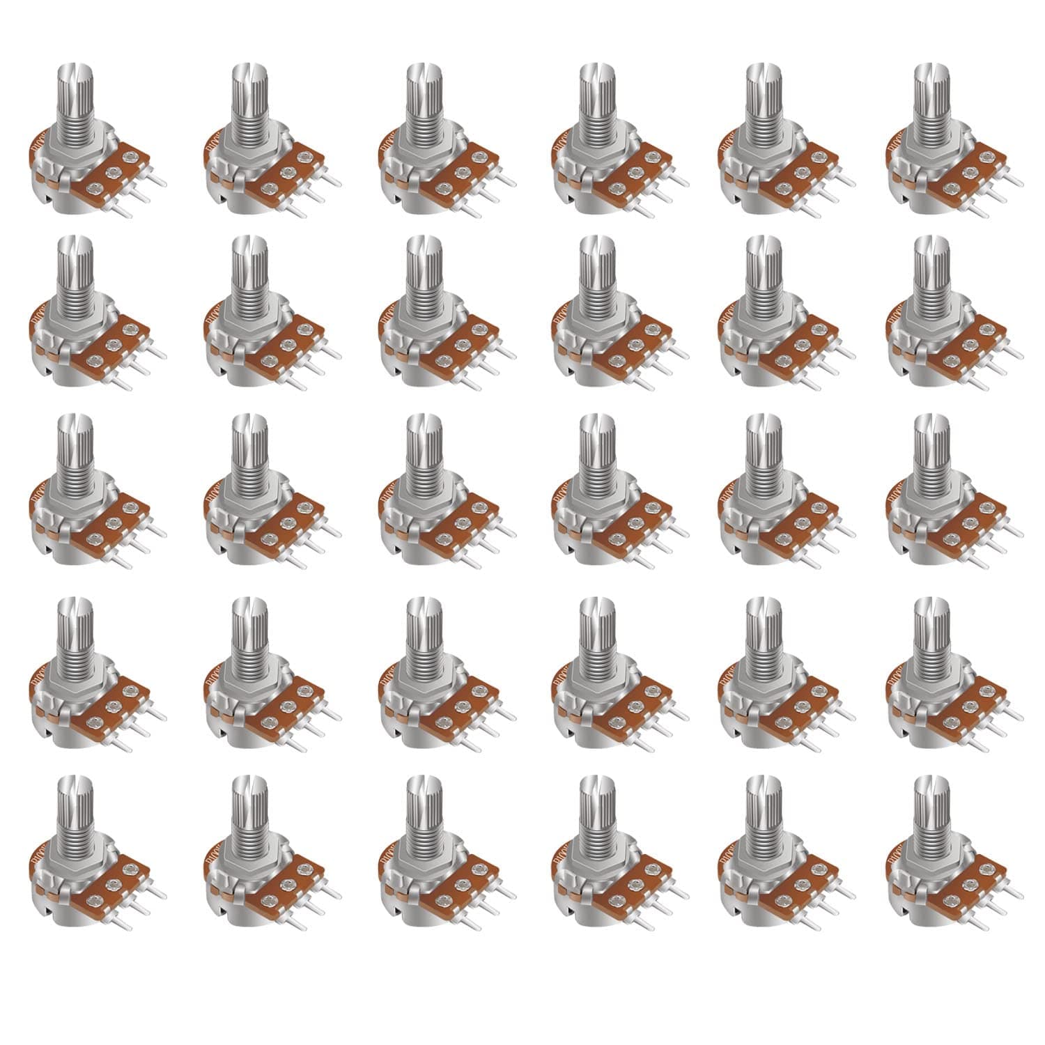 Taiss 30pcs 100K Potentiometer Variable Resistors 3 Terminals Linear Taper Rotary Audio B Type Potentiometer, Volume Control Potentiometer Shaft Length 15mm WH148 100K Ohm Potentiometer