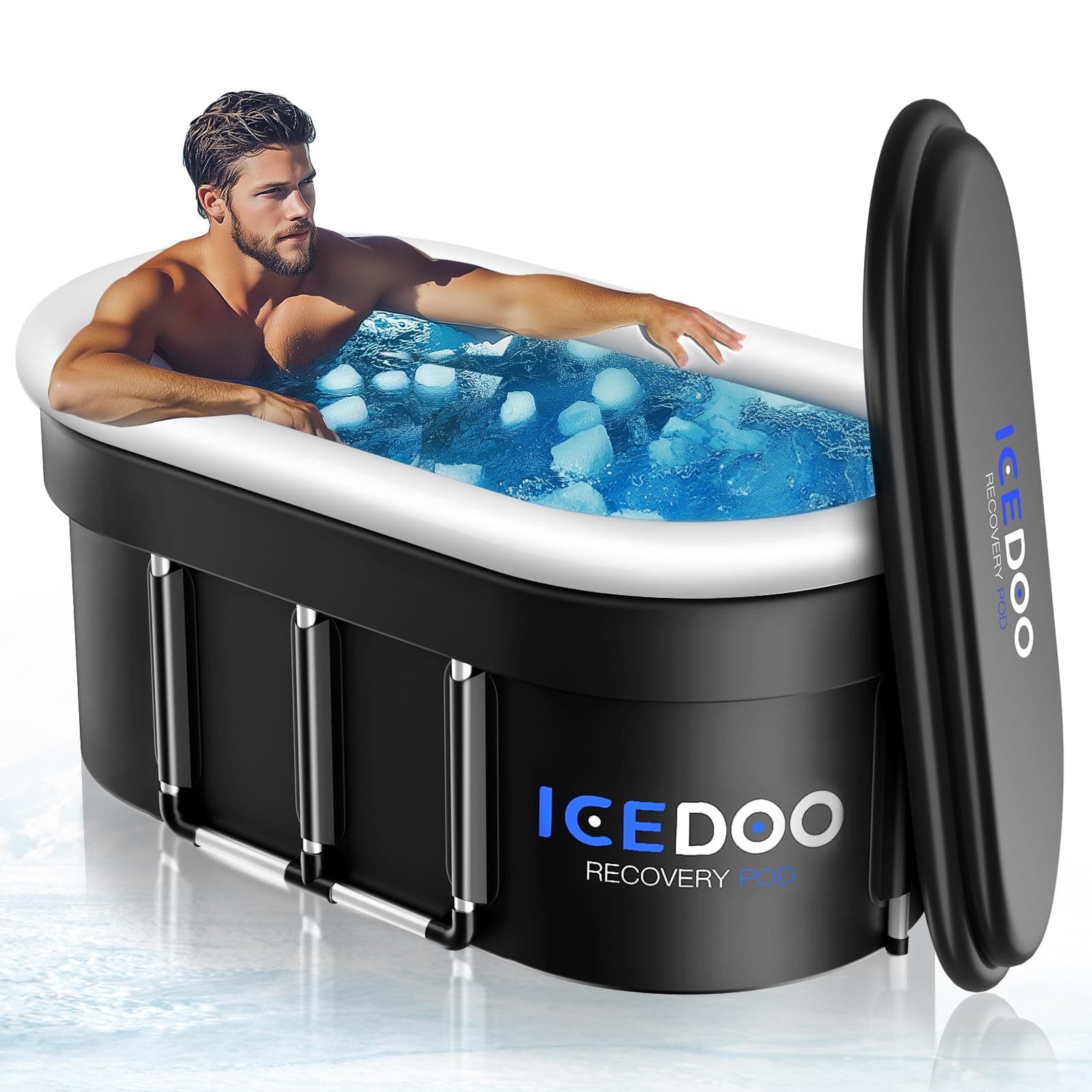 Upgraded 175 Gallon XXL Large Oval Ice Bath with Air Ring, Multi-layer Portable Athlete Plunge Tub, Foldable and Inflatable Cold Tub at Home, at
