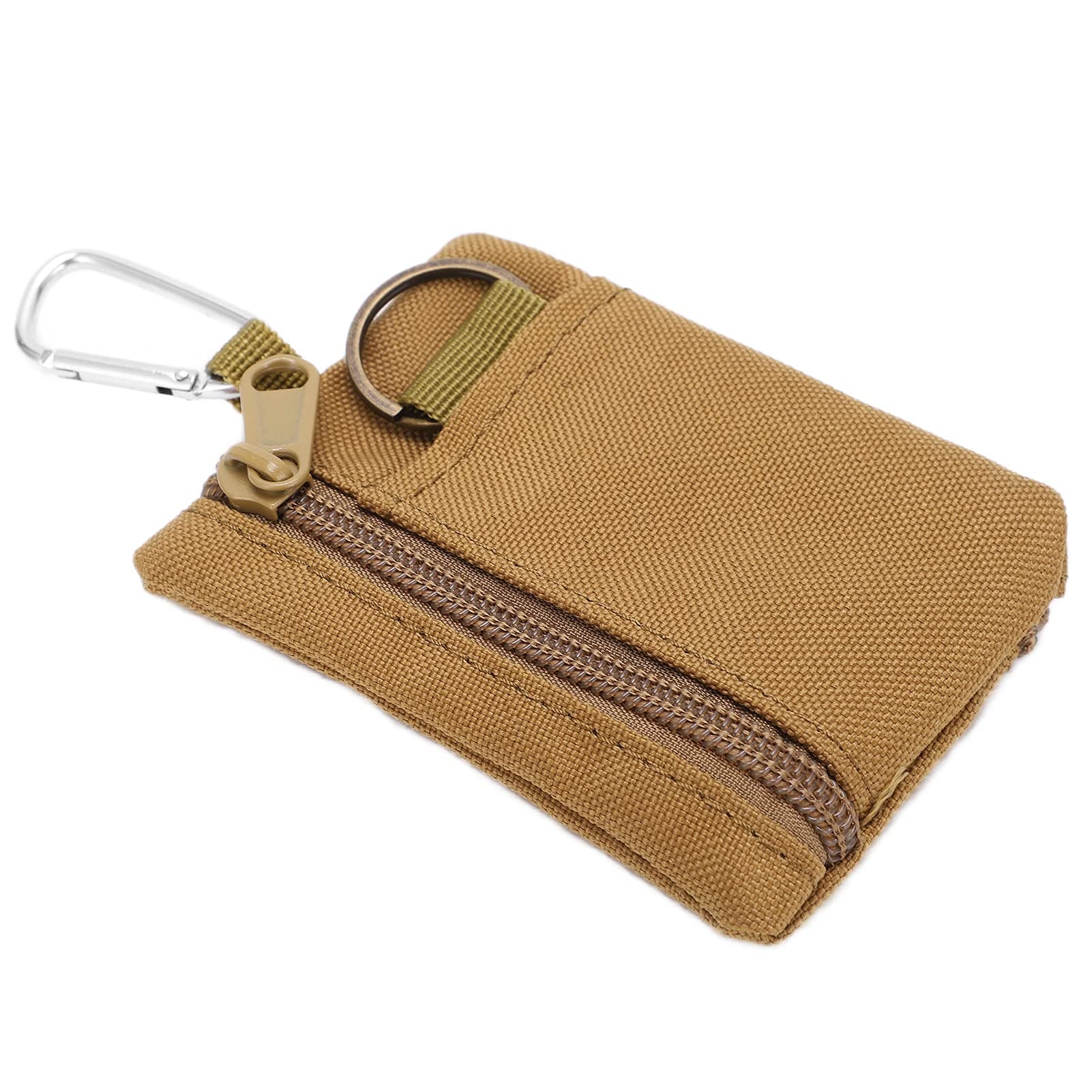 lonuo EDC Molle Pouch, Tear Resistant Multifunctional Lightweight Portable Nylon Mini Key Card Case with Carabiner for Outdoor (Tan)