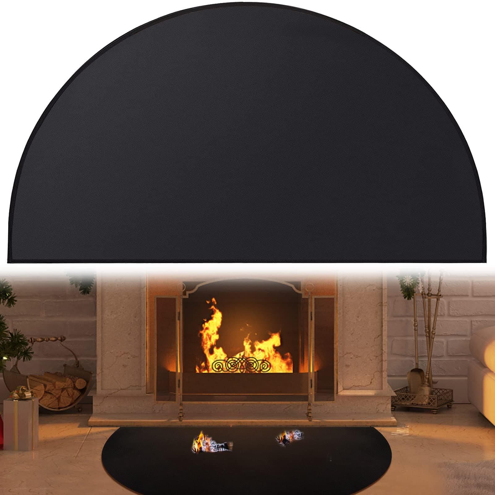 Svepndic 46 x 26 Fireplace Hearth Mat Fire Resistant Half Round Fireproof Fireplace Mat Black Fire Retardant Pad Fireplace,Protect Floors Patio from Sparks Embers