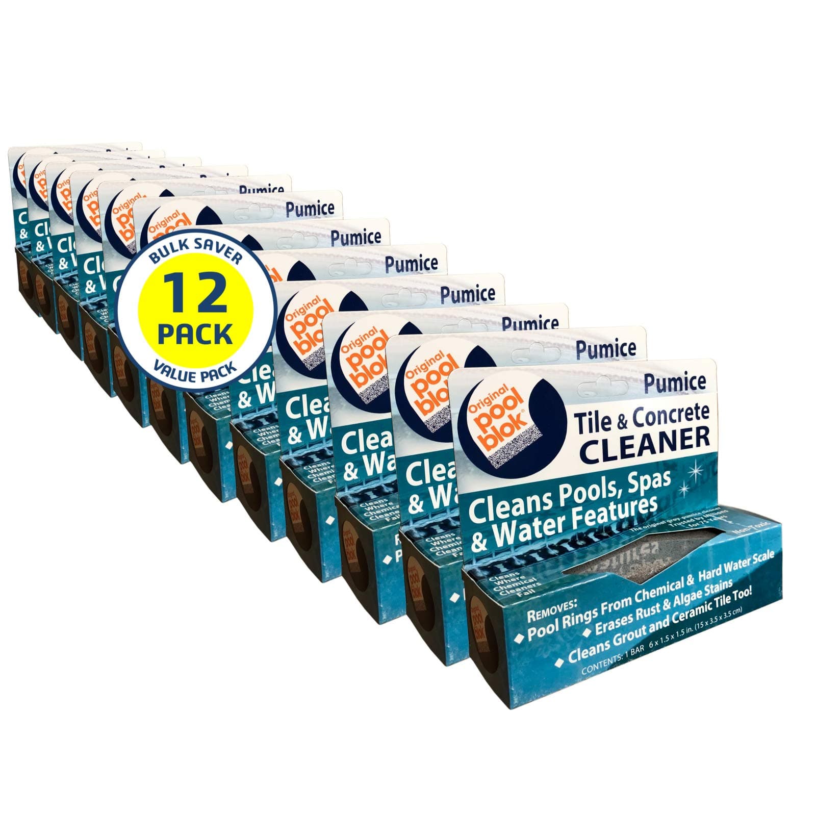 US Pumice Pool Blok PB-80 Tile & Concrete Cleaner Pumice Block, 100% Natural Pumice Stone for Cleaning Pools, Spas & Water Features, Pool and Spa Cleaner, Pack of 12
