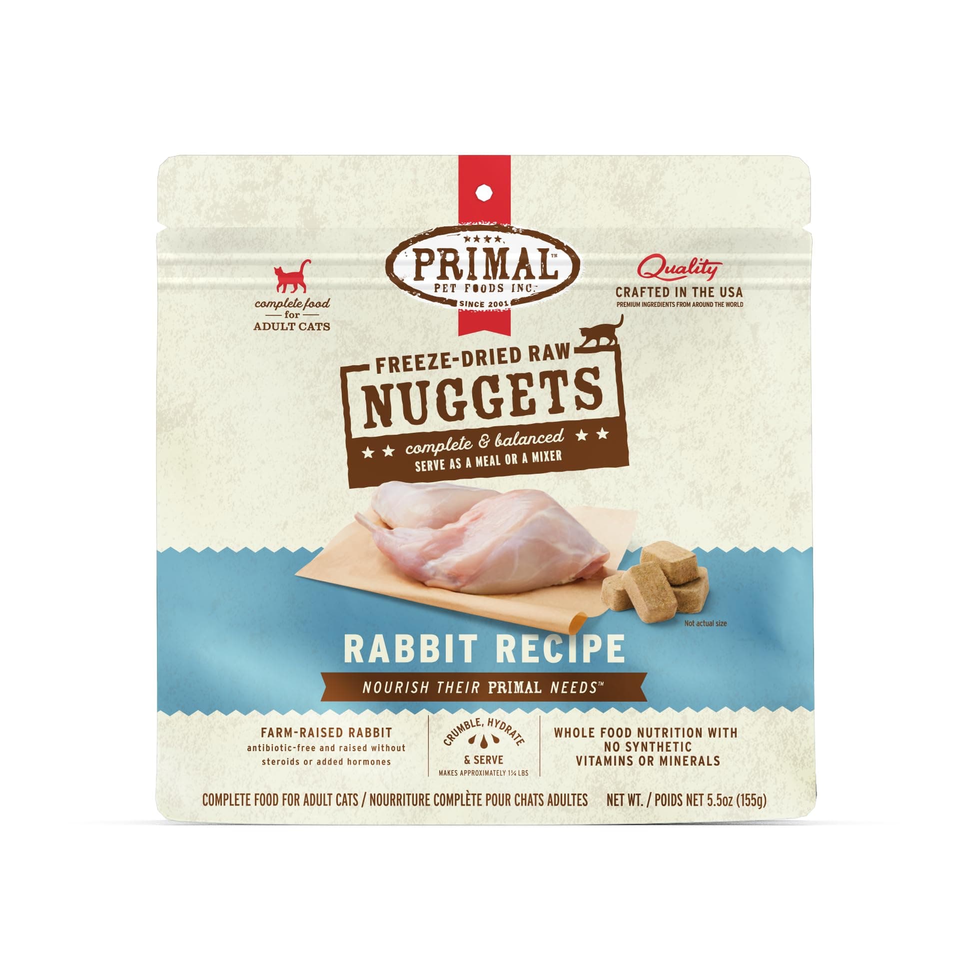 Primal Freeze Dried Raw Cat Food Nuggets Rabbit, Complete & Balanced Meal or Topper, Premium, Healthy, Grain Free, High Protein Raw Cat Food with Probiotics (5.5 oz)