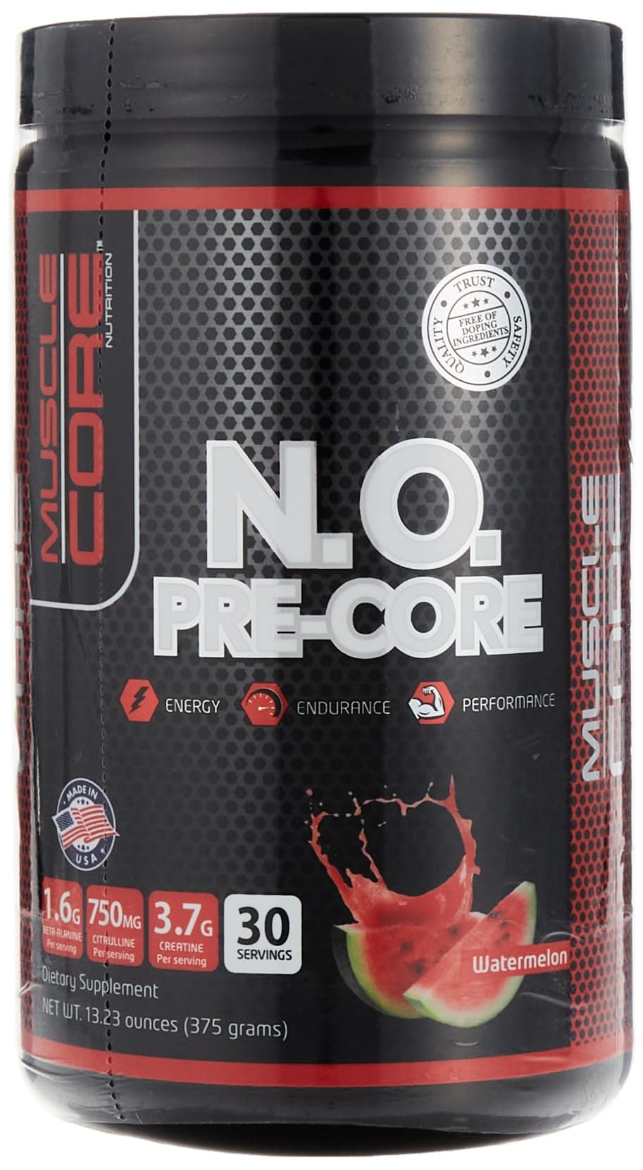 N.O Pre-Core Energy & Endurance Performance | Watermelon Flavor | 30 Servings | 375g | 7g BCAAs, 1g Citrulline, 2.5g Glutamine