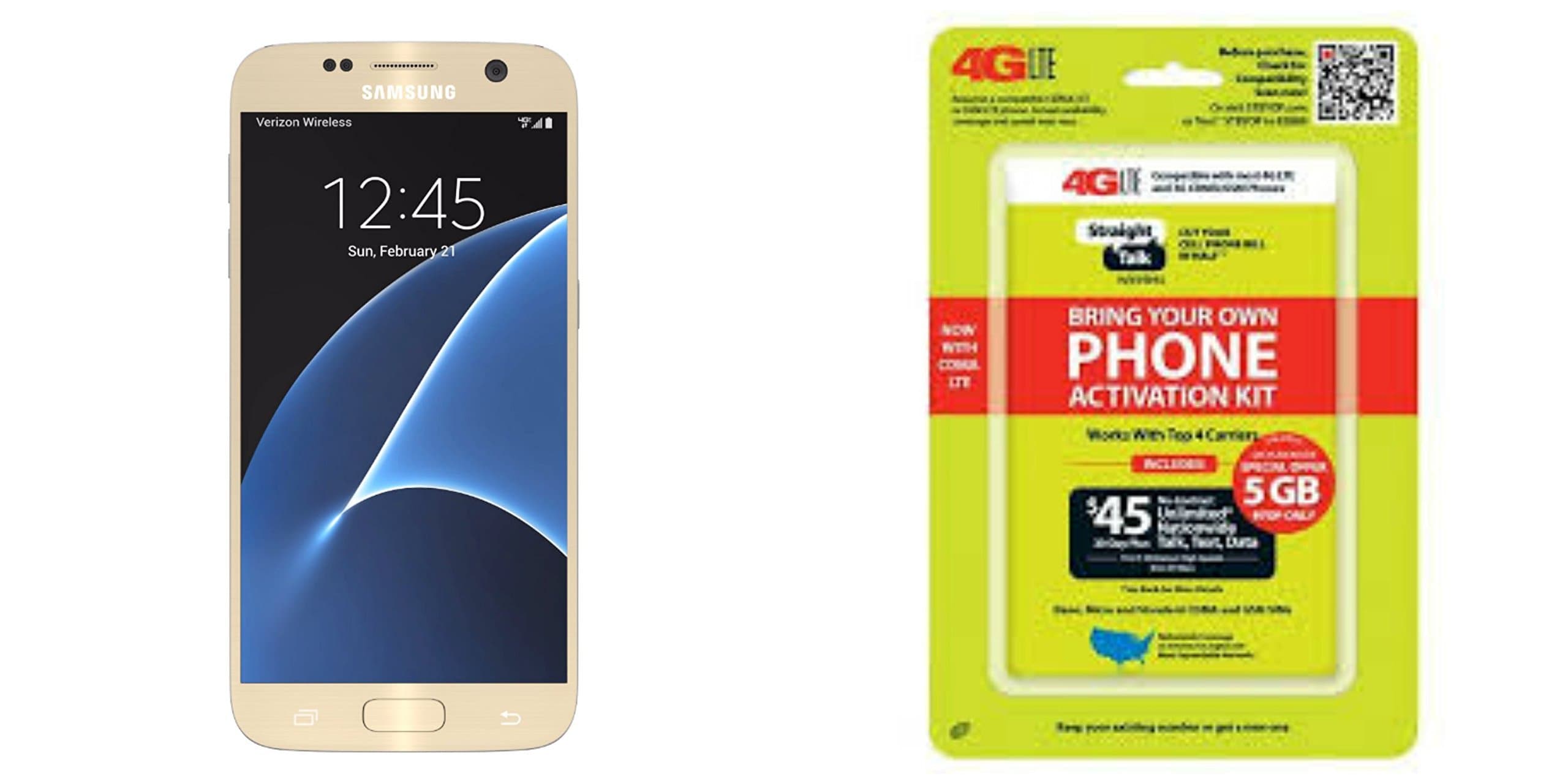 SAMSUNG Straight Talk Galaxy S7 Platinum Gold 32GB Runs on Verizon's 4G XLTE Via Straight Talk's $45.00 5GB Unlimited Talk & Text Service Card Not Included