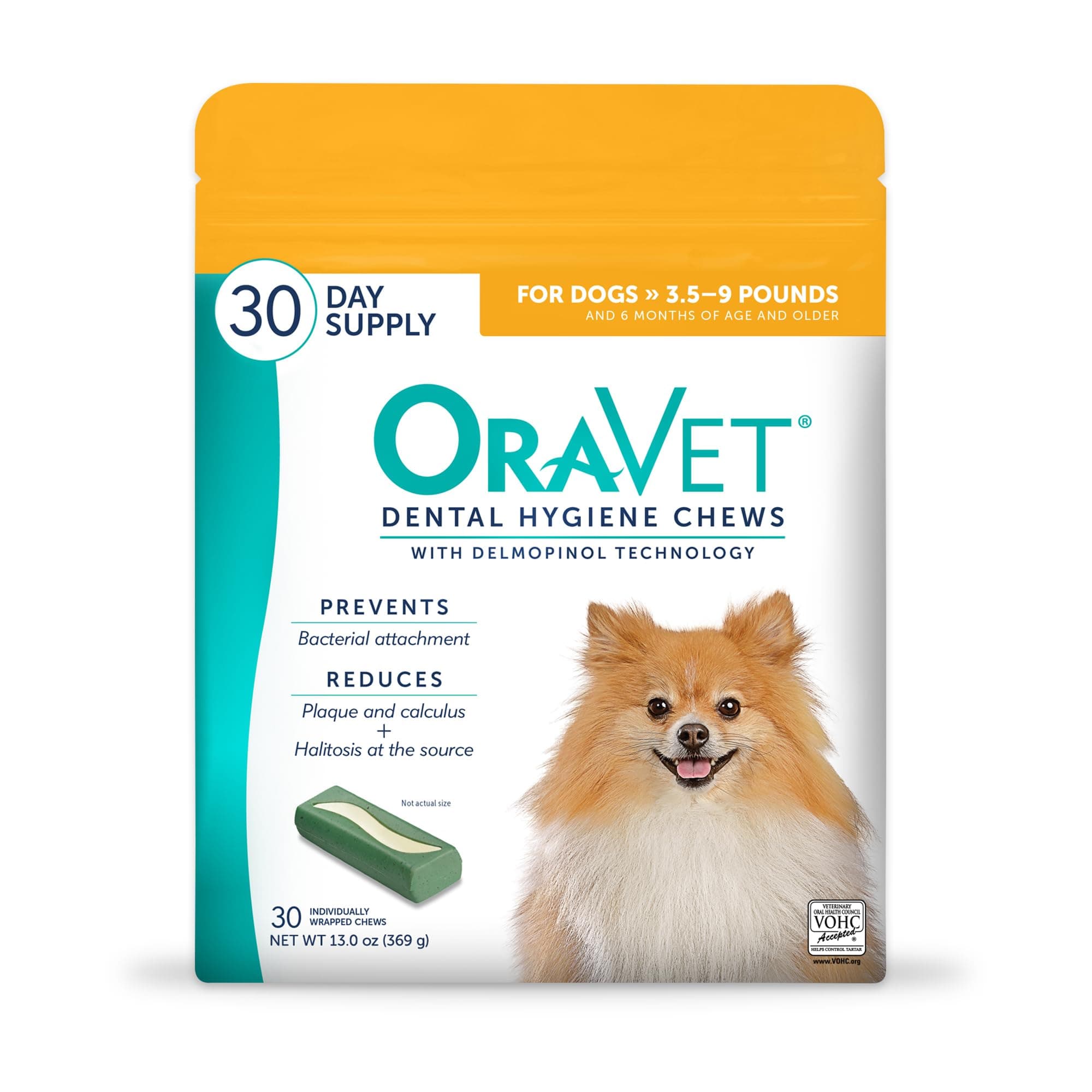 Dental Chews for Dogs, Oral Care and Hygiene Chews (Extra Small Dogs, 3.5-9 lbs.) Yellow Pouch, 30 Count