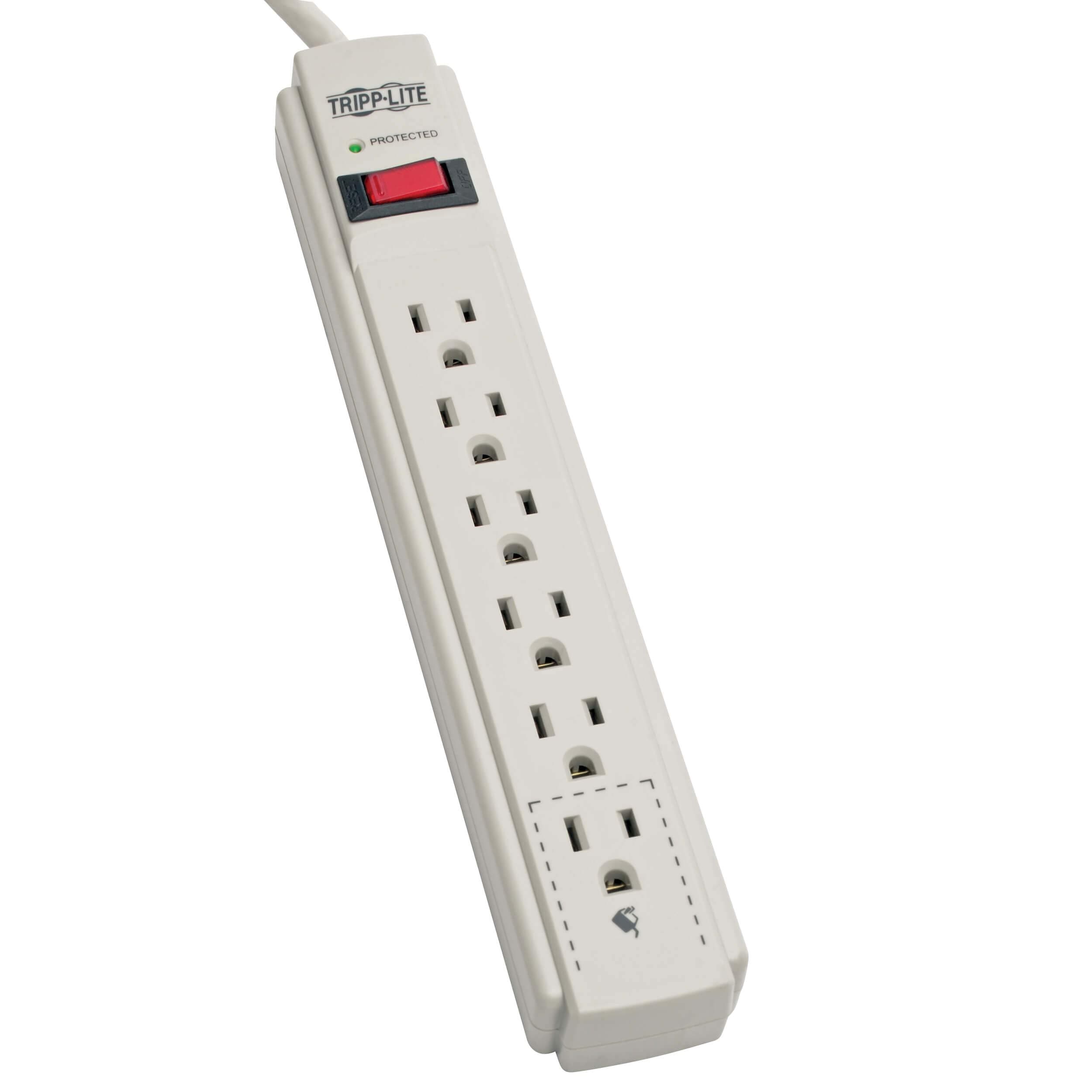 6 Outlet Surge Protector Power Strip, Extra Long Cord 15ft, & $20,000 Insurance (TLP615) Gray