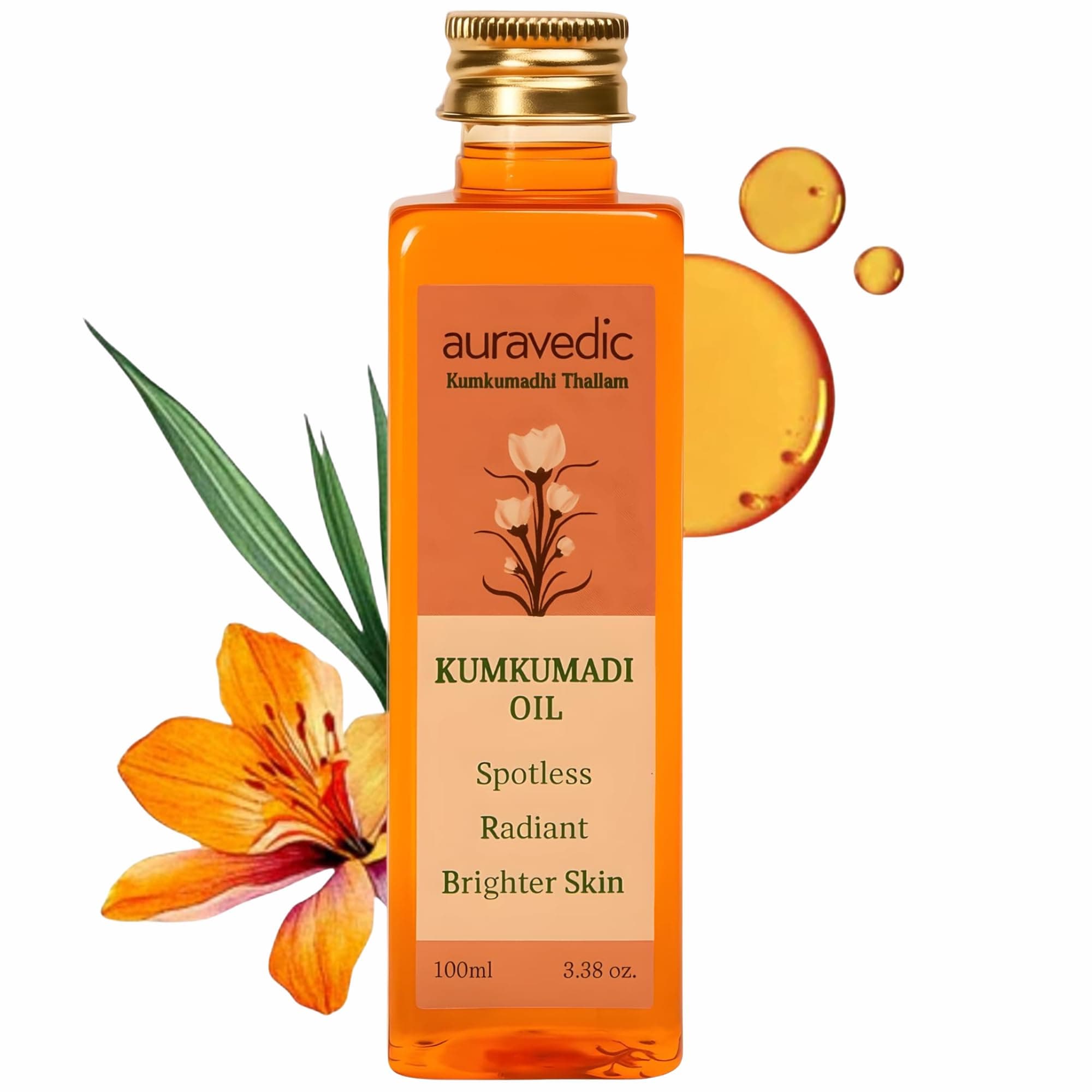 Kumkumadi Oil Pure Saffron for Ultra Radiant Skin | Ayurvedic Oil for Dull, Dehydrated & Tired Skin | Lightweight Hydrating Formula for Smooth Texture | 3.38 Fl Oz (100ml)