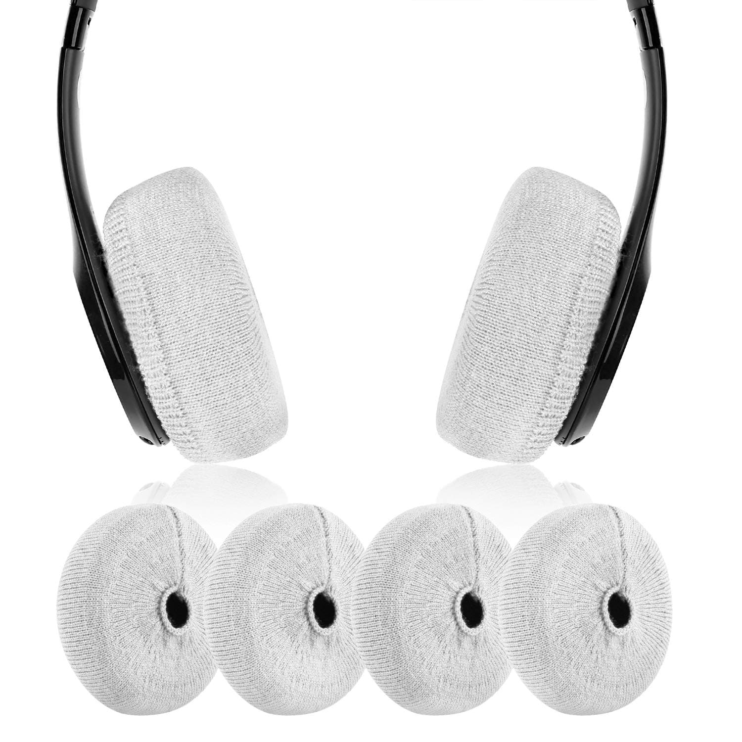 JARMOR Earpads Sweater Cover Protectors with Knit Fabric for Beats Solo 3/2, Solo HD/Mixr/EP Headphones and Other Headsets with 1.57-3.14 Inch Ear Cushions [ 2 Pairs ] (White)