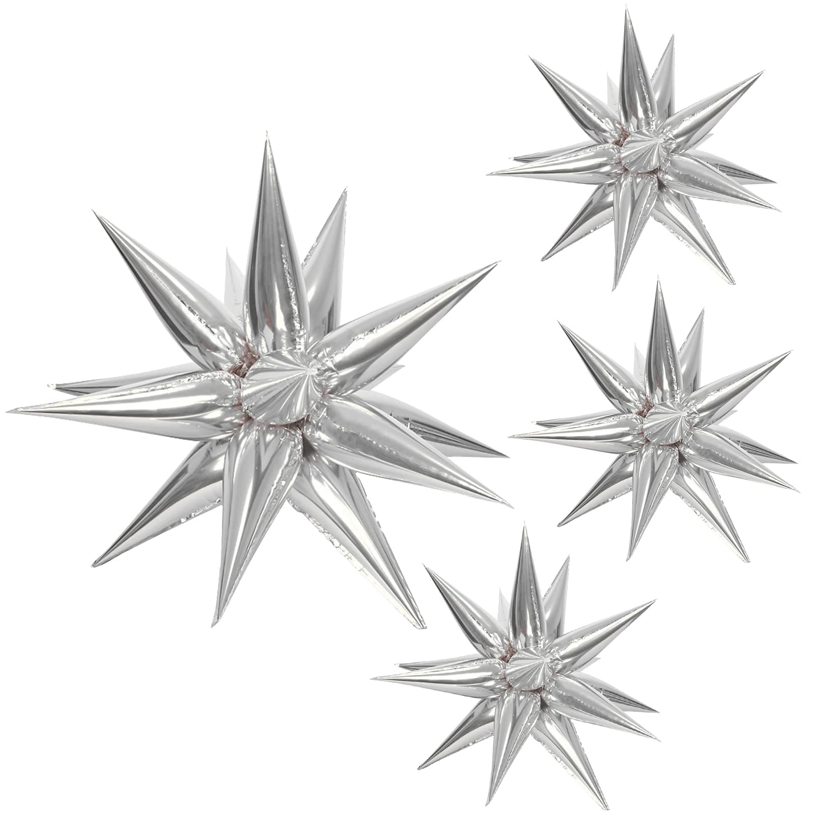 Teselife 50Pcs Silver Explosion Star Foil Cone Balloons Large Starburst Point Star Mylar Balloon for Christmas Party Supplies New Year's Eve Party Decorations Birthday Baby Shower Wedding Photo Props
