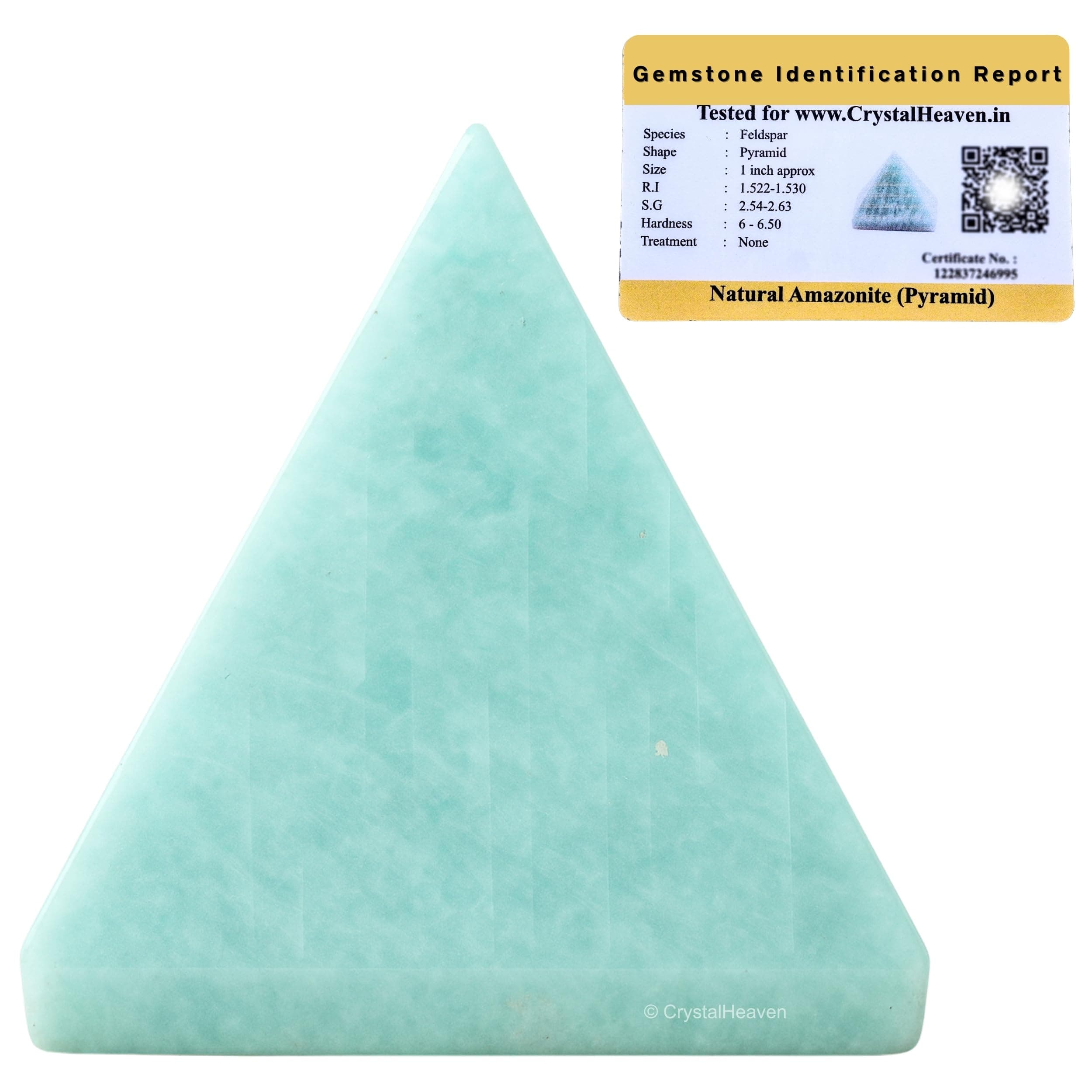 Crystal Heaven Certified Amazonite Pyramid - 1" Inch Crystal Pyramid for Positive Energy, Vastu, Reiki and Chakra Healing