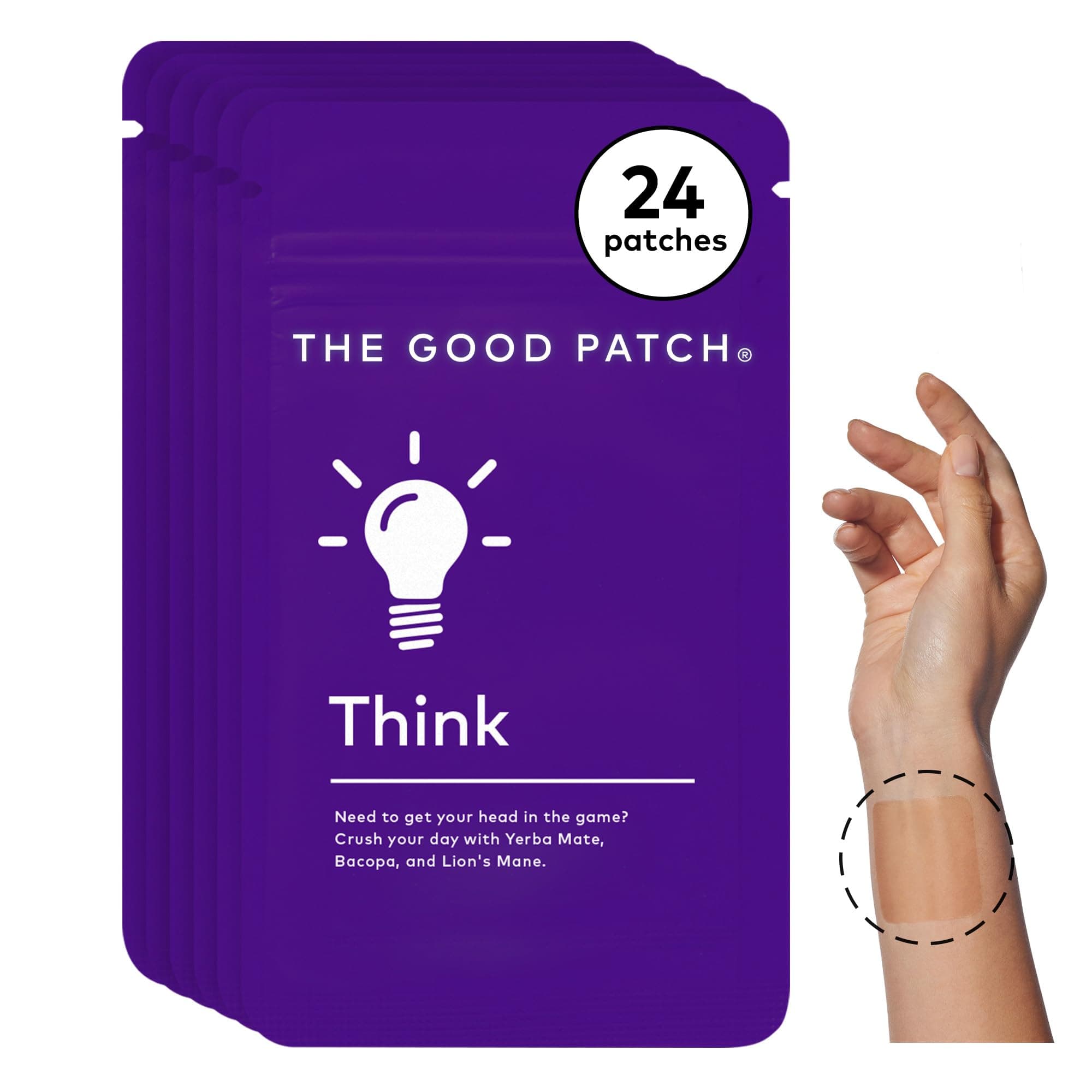 Think Wellness Patches - Plant Powered with Caffeine, Yerba Mate, Bacopa and Lion’s Mane (24 Total Patches)