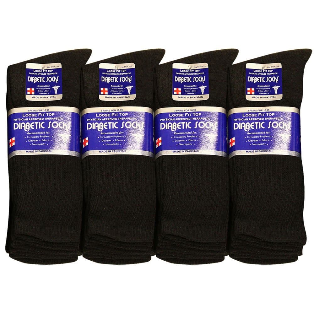 Physicians Approved Diabetic Socks Crew Unisex 3, 6 or 12-Pack