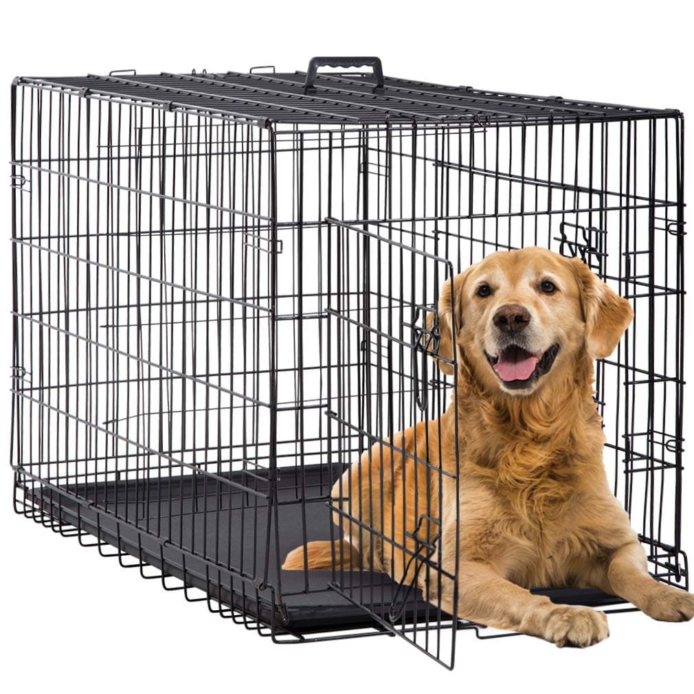 Dog Crate | 42" | Black | Foldable Metal Kennel with Double Doors, Secure Slide-Bolt Latches, Leakproof Tray | Portable Dog Cage for Large Breeds | for Travel, Indoor & Outdoor Use